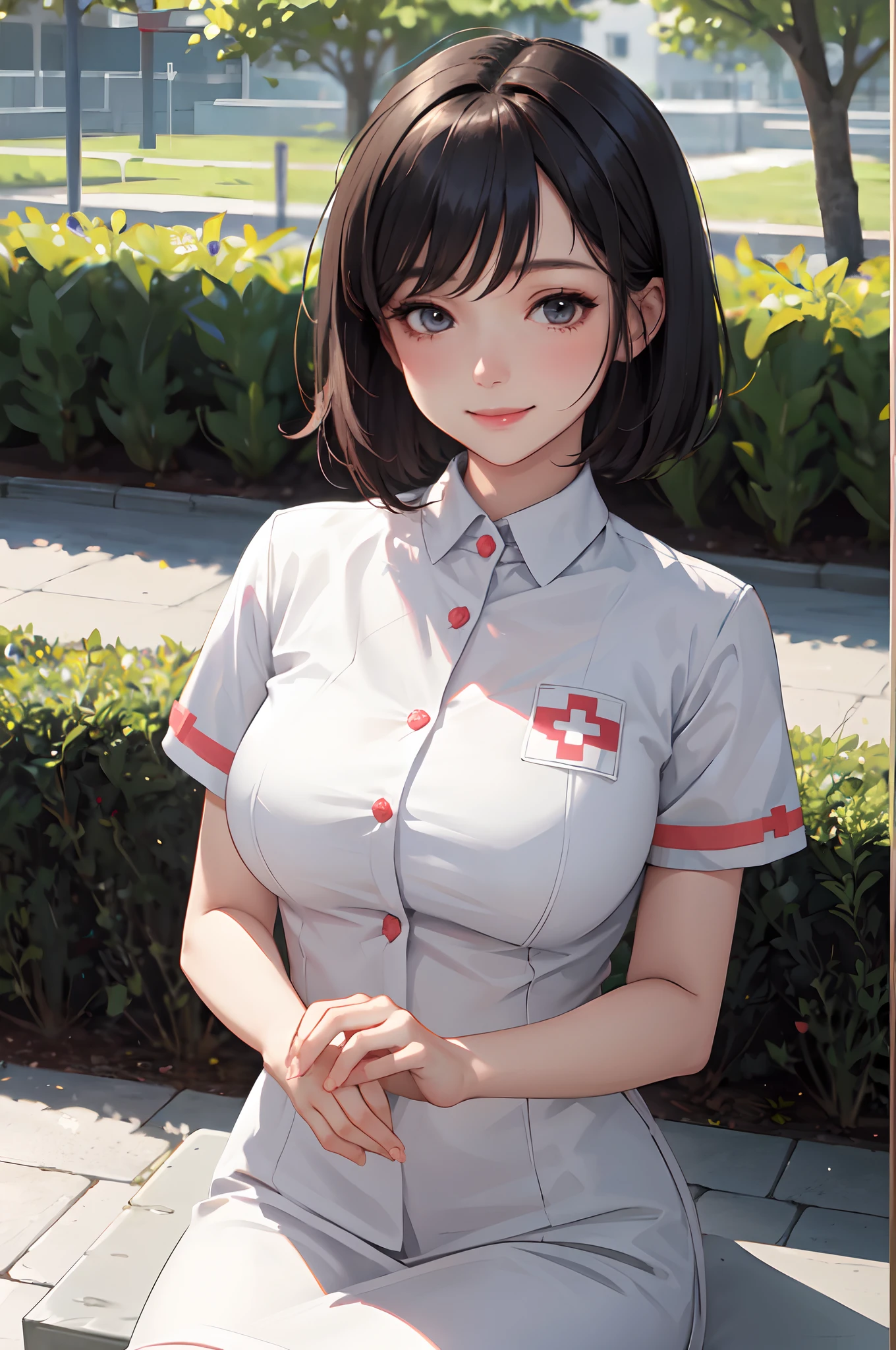 1 girl, realistic, photorealistic, highest quality, nurse, white nurse uniform, From above