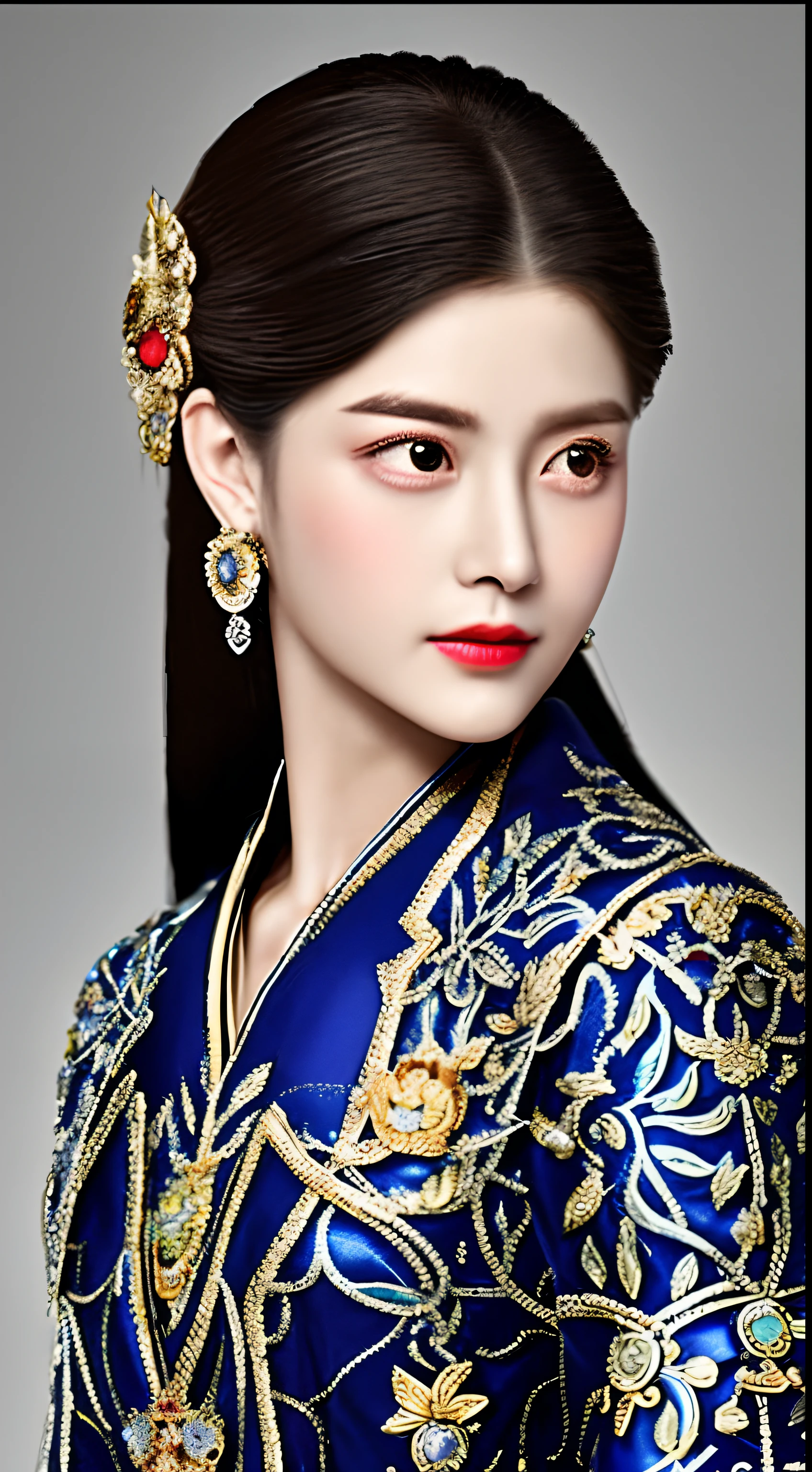 Makeup and costumes of female generals on ancient battlefields,It is the embodiment of strength and majesty,Here are some possible tips and details:
1. Makeup:
- Her cheeks are covered with light red rouge,It highlights her mind and body。
- Her eyes sparkled,Highlight her decisiveness and calmness as a general。
- Her eyebrows are slender and straight,It gives the impression of tenacity and determination。
- She has a faint red lipstick on her lips,It looks majestic and elegant。
2. clothes:
- She wears heavy armor,The bright silver armor shone cold in the sun。The armor is inlaid with elaborate patterns and ornaments,Highlight her nobility。
- She wears a wide silk belt around her waist,It's embedded with sparkling gemstones,Symbolizes her noble status。
- She wears silver bracers on her wrists,Protect your wrist,It also shows her strength and strength。
- She stepped on sturdy combat boots,The sole has thick iron nails,She is stabilized and protected。
3. Detailed description:
- Her long hair was coiled into a complex bun,It is filled with hairpins and ornaments inlaid with precious gemstones,It exudes nobility and elegance。
- She wears a necklace encrusted with sapphires around her neck,Gemstones shine with a blue glow,Reflects her fair skin。
- She holds a sword in her hand,The body of the sword is inlaid with elaborate decorations,The hilt is set with a gemstone with a coat of arms,Symbolizes her power and status。
- Behind her hangs a military flag embroidered with flowers and war motifs,Blowing in the wind,Demonstrate her military command ability。
These are some possible details about the makeup and costumes of female generals of ancient battlefields,To show Her Majesty、Power and aristocracy。Specific descriptions can be adapted and supplemented as needed。