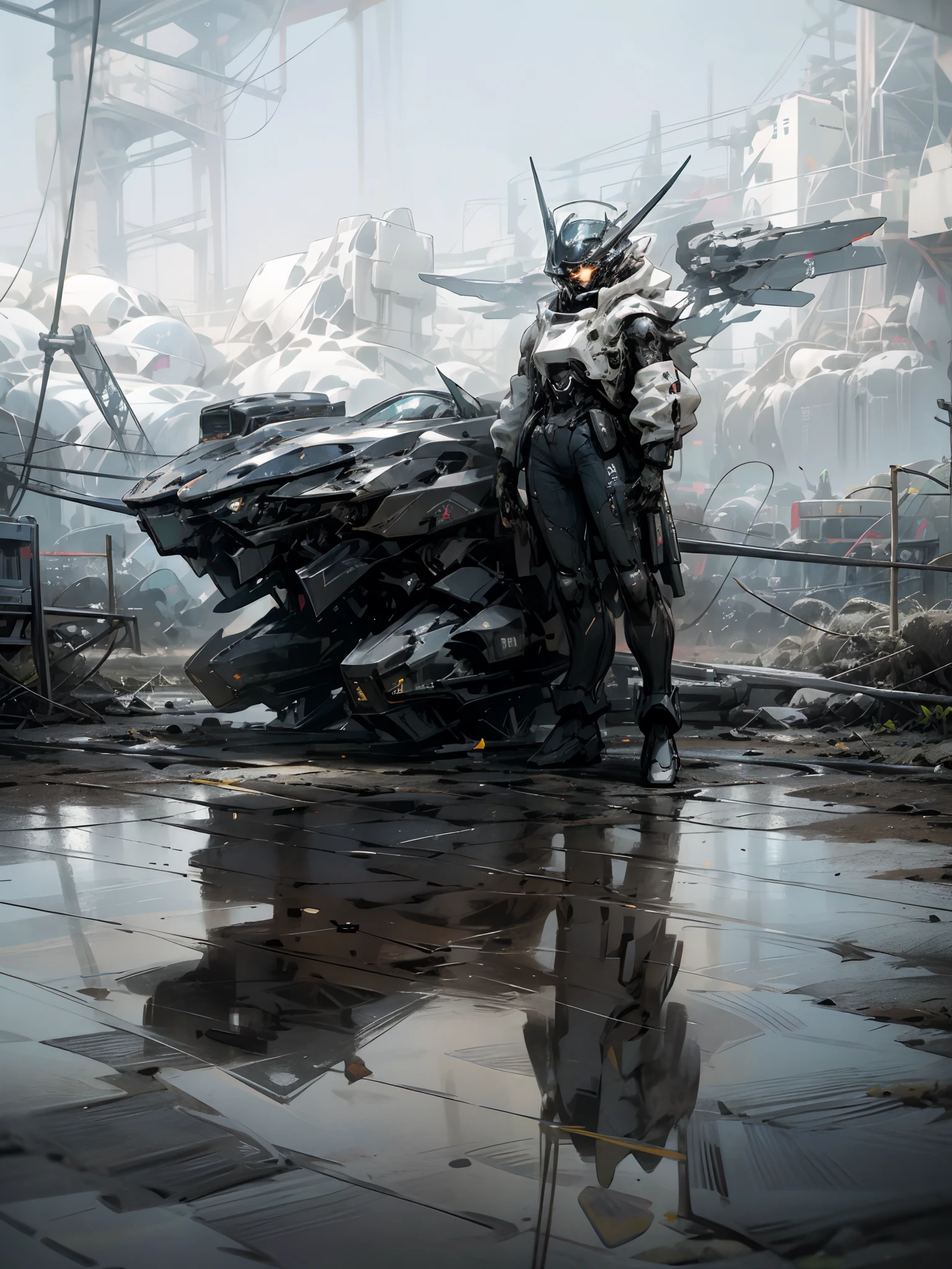 ((Best quality)), ((masterpiece)), (highly detailed:1.3), 3D, beautiful, (cyberpunk:1.2), in space, nebula, holding_weapon, (1Female mecha:1.3), facing the viewer, glowing eyes, full body, (flying, swooping down, dynamic, motion blur: 1.4), (huge mecha wings: 1.6), looking up, glowing_eyes, mecha, panorama, background is earth, nebula, space, particles, reality, HDR (High Dynamic Range), Ray Tracing, NVIDIA RTX, Super Resolution, Unreal 5, Subsurface Scattering, PBR Texturing, Post Processing, Anisotropic Filtering, Depth of Field, Maximum Clarity and Clarity, Multilayer Textures, Albedo and Specular map, Surface shading, accurate simulation of light-material interaction, perfect proportion, Octane Render, two-tone lighting, large aperture, low ISO, white balance, rule of thirds, 8K RAW, efficient sub-pixel, sub-pixel convolution,