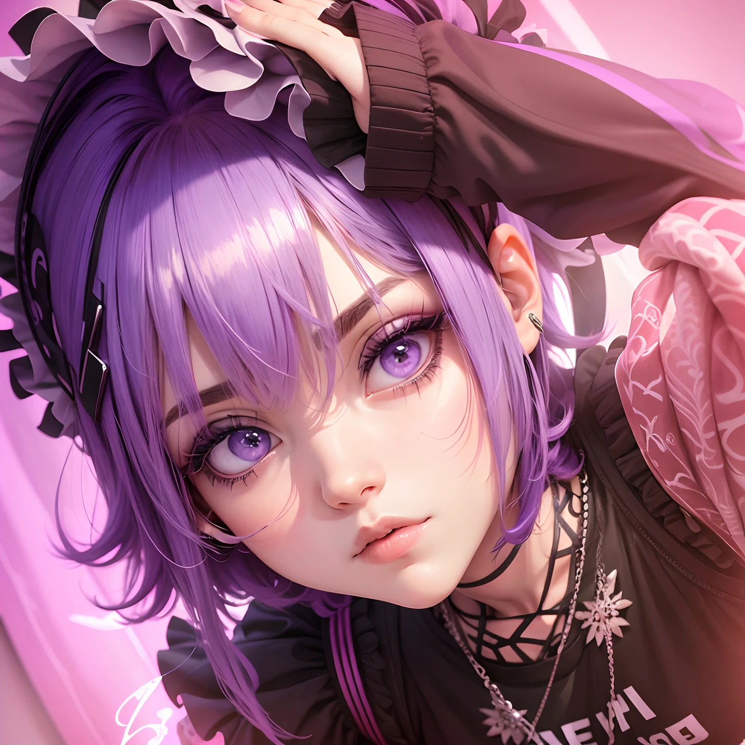 Garota, short purple hair, olhos roxos, pequena, assustada, emo clothes, chorona, emo face, HD, 4K, alta qualidade