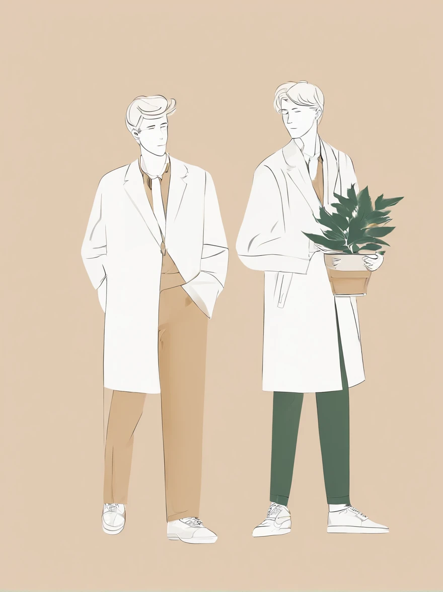 Illustration Two Young Men Blonde British School Stationery　a plant