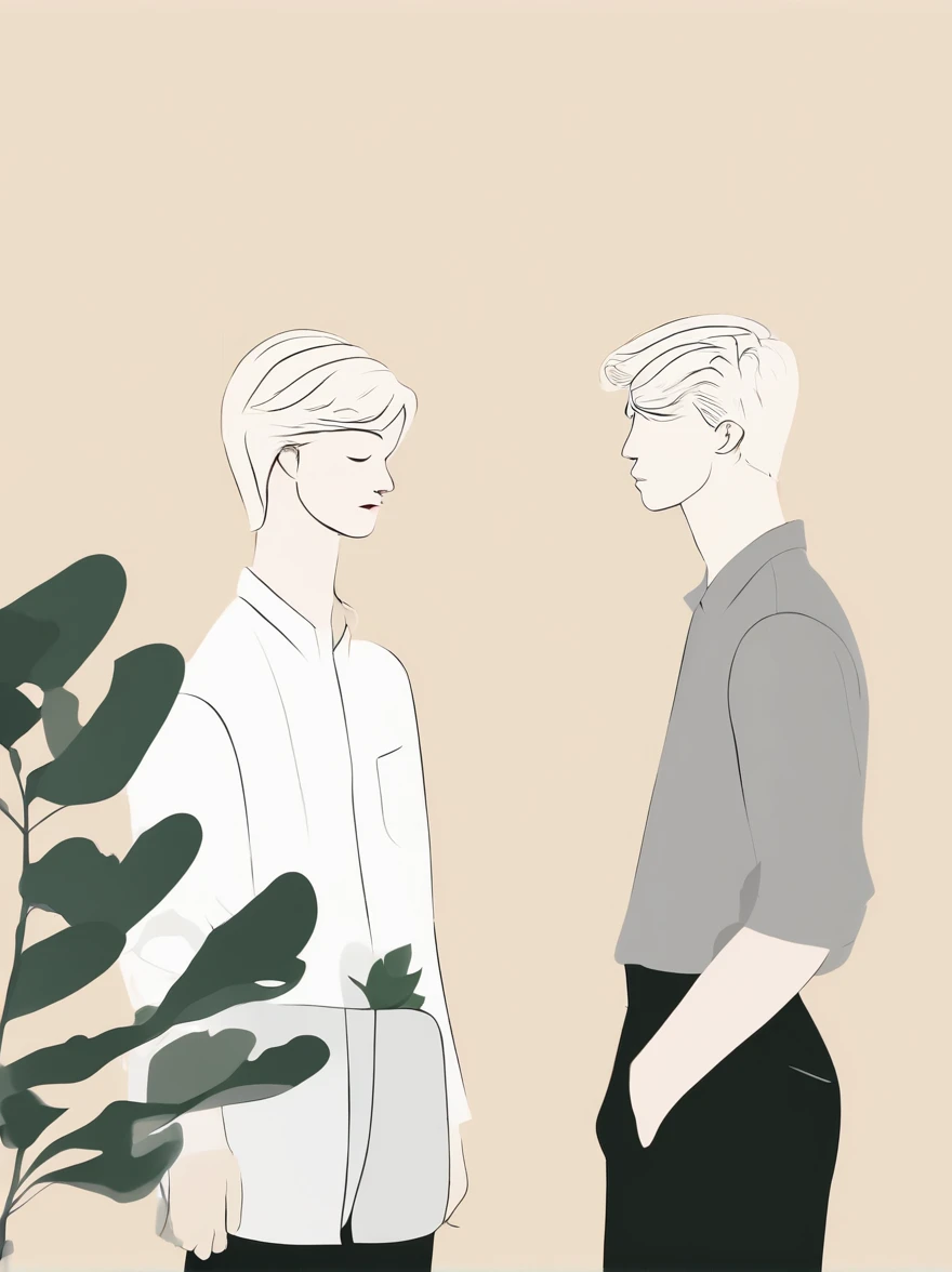Illustration Two Young Men Blonde British School Stationery a plant