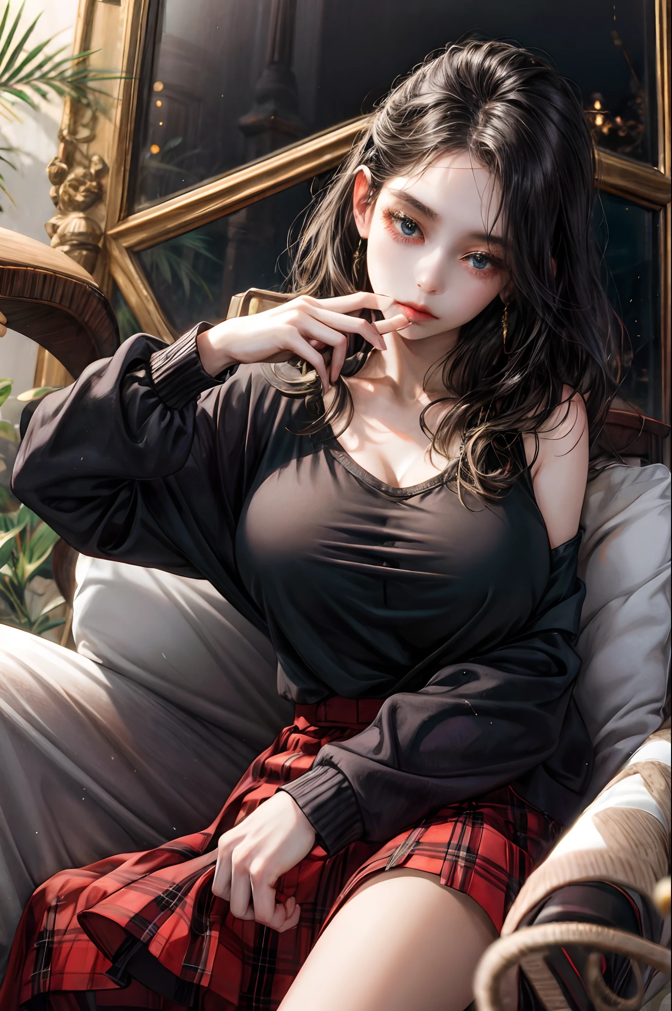 (Masterpiece、Highest image quality、Cute Junior High School Girl)Finger sucking Realistic woman begging Upper eyes Pretty big breasts Clothes are about to tear Flip up your skirt yourself