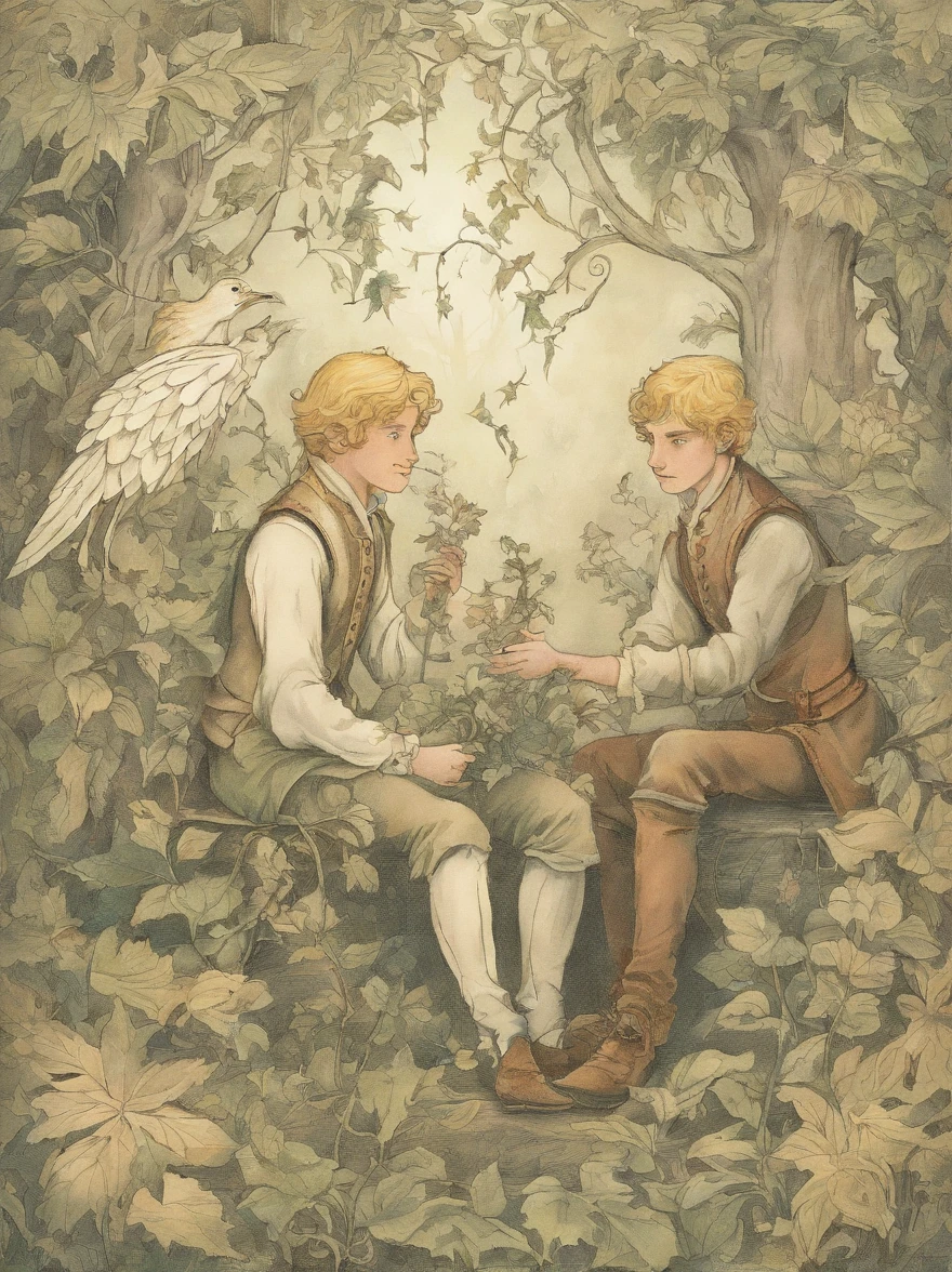 Illustration Two Young Men Blonde British School Stationery a plant