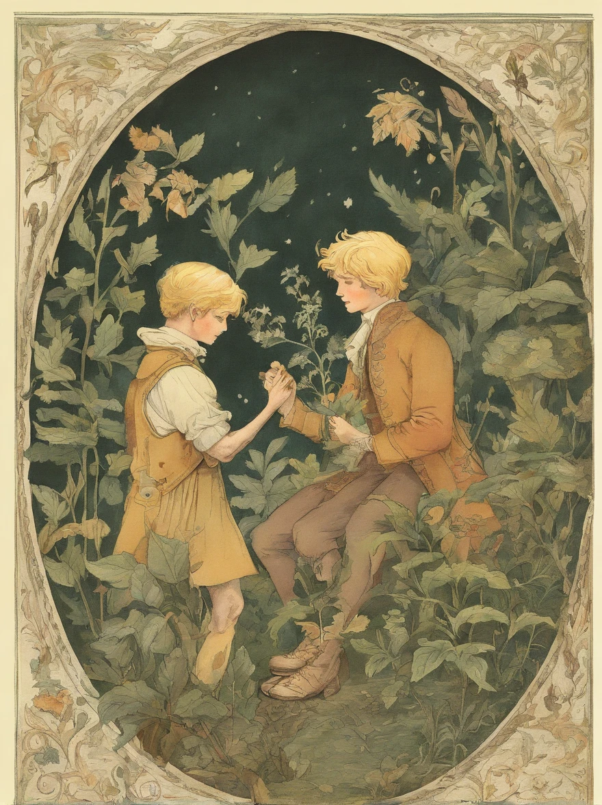 Illustration Two Young Men Blonde British School Stationery a plant