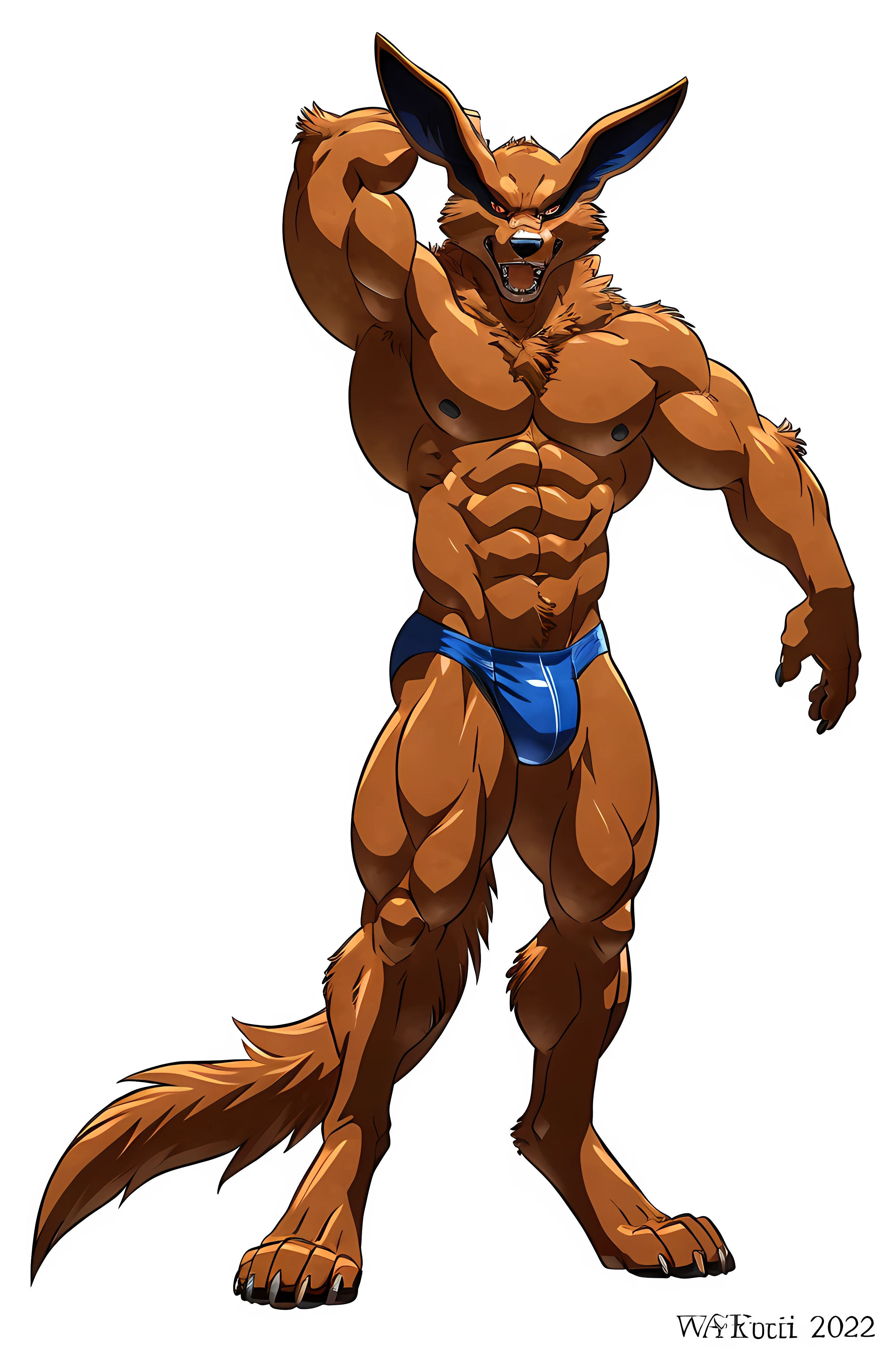 Kurama, 4k, high resolution, best quality, posted on e621, solo, anthro body, older male, male, adult, very masculine, (very muscular, well defined muscles, strong pectorals, pecs, abs, heavyweight:1.2), correct anatomy, (white background, no background:1.2), (by wfa:1.2), (by Pokkuti, by negger:1.0), (speedos:1.0), (detailed eyes:1.2), (cel shaded:1.2), confident, proud, (full body:1.3), speaking mouth, looking at viewer, wolf legs