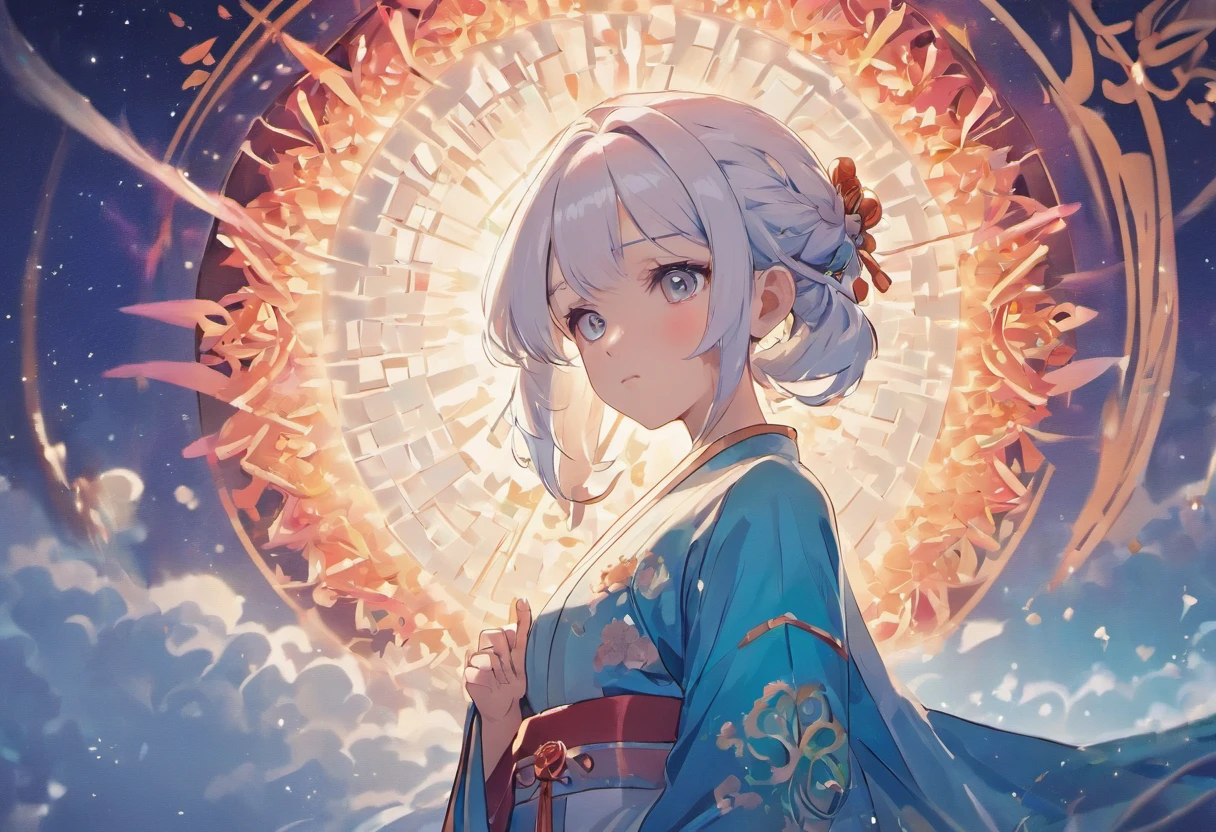 (White background:1.4),(colorful night sky、Oriental elements),(Chinese Illustration:1.3,paper art:1.3, Quilted Paper Art:1.2),( Reasonable design, Clear lines, High Sharpness,Best Quality, Very detailed, masutepiece, Movie Light Effects, 4K )