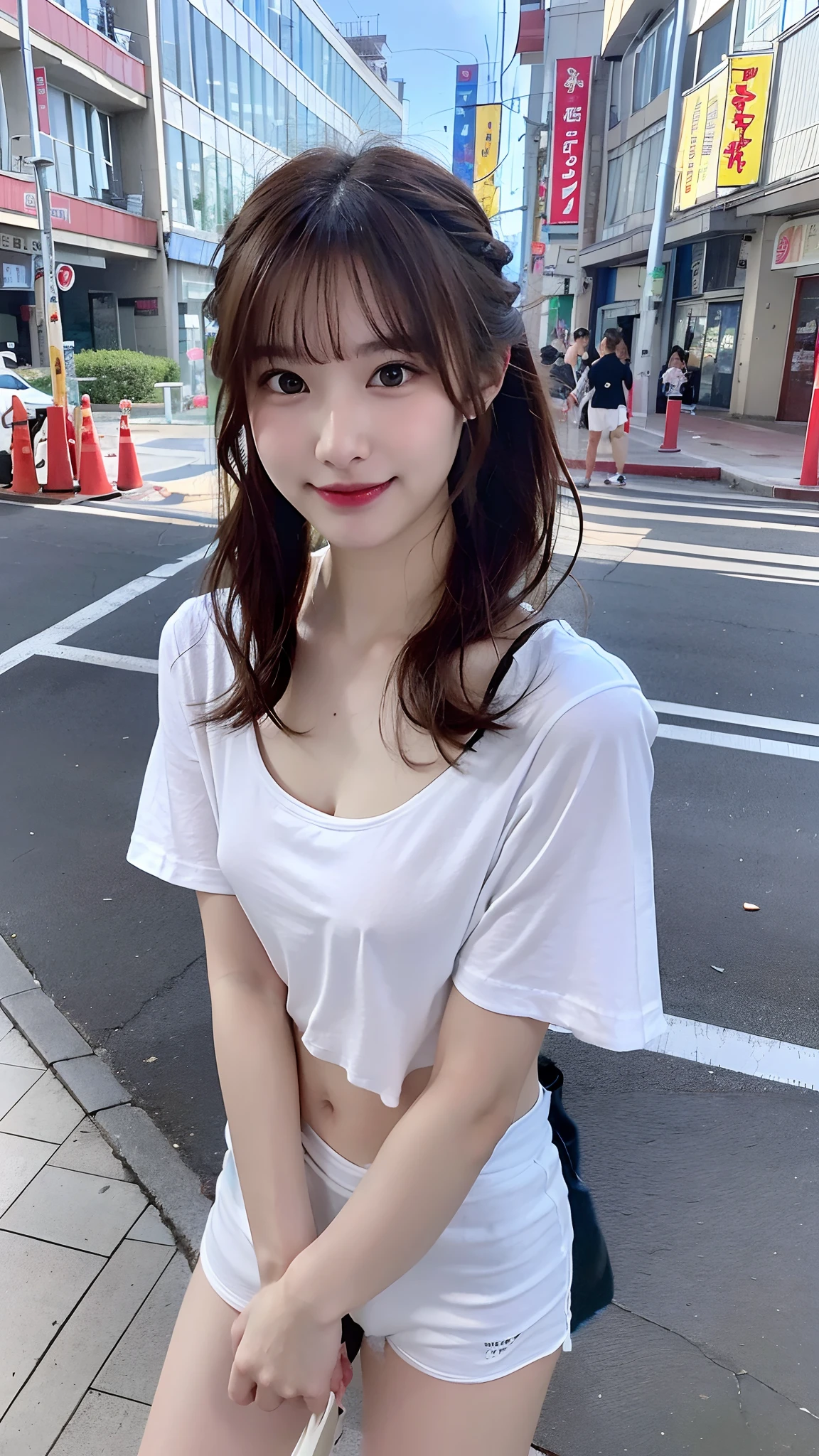 Wearing black shorts