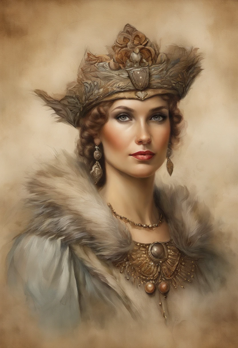 powerful, Sturdy and looks rich for an ordinary plowman. Its curls are compared to pearls, And the eyes of the hero "Like falcons" and the eyebrows are black "Like sables". The plowman is impressive. His clothes are made of expensive materials, which not every rich man can afford. The exterior is beautiful and noble. Stacia Burlington Style, watercolour, soft colour, Serene face, a closeup of a, Vintage images
