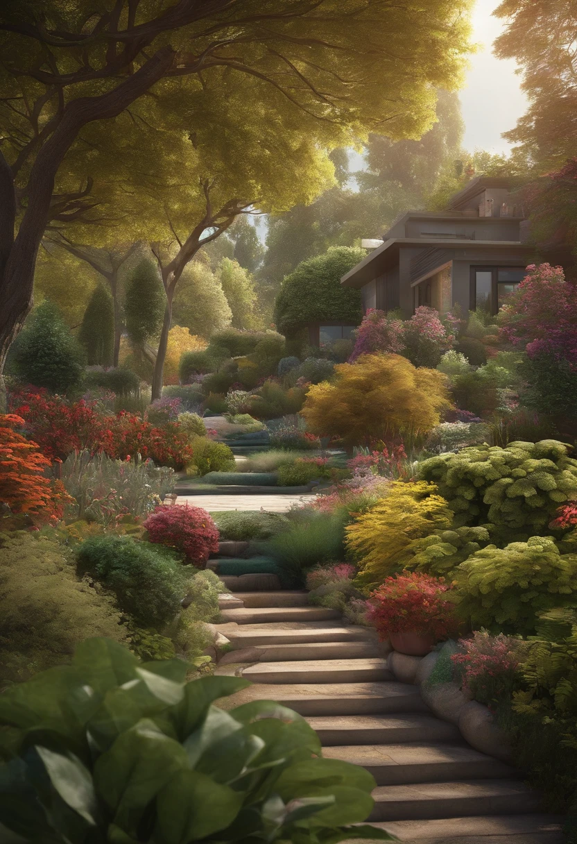 generate a sustainable suburban area with colour and trees