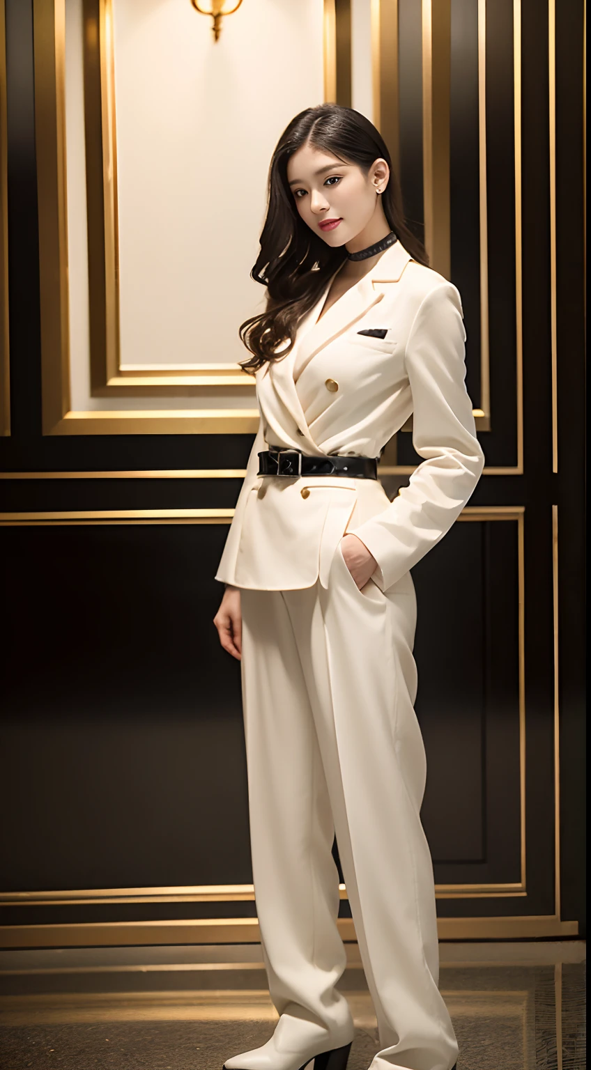 japanese mature, (A woman), 30 years old, (Wrinkles at the corners of the eyes:1.2), Spots on the face，Medium breasts, A MILF, carismatic, Top 1 sexy, Chromo-white skin, view the viewer、ultra huge breasts、Professional attire seduction、black lence stockings，ssmile、in a  bedroom、Pear-shaped buttocks，Long legs，Perfect tall figure，The shoes are beautiful，Holding a silk scarf in his hand