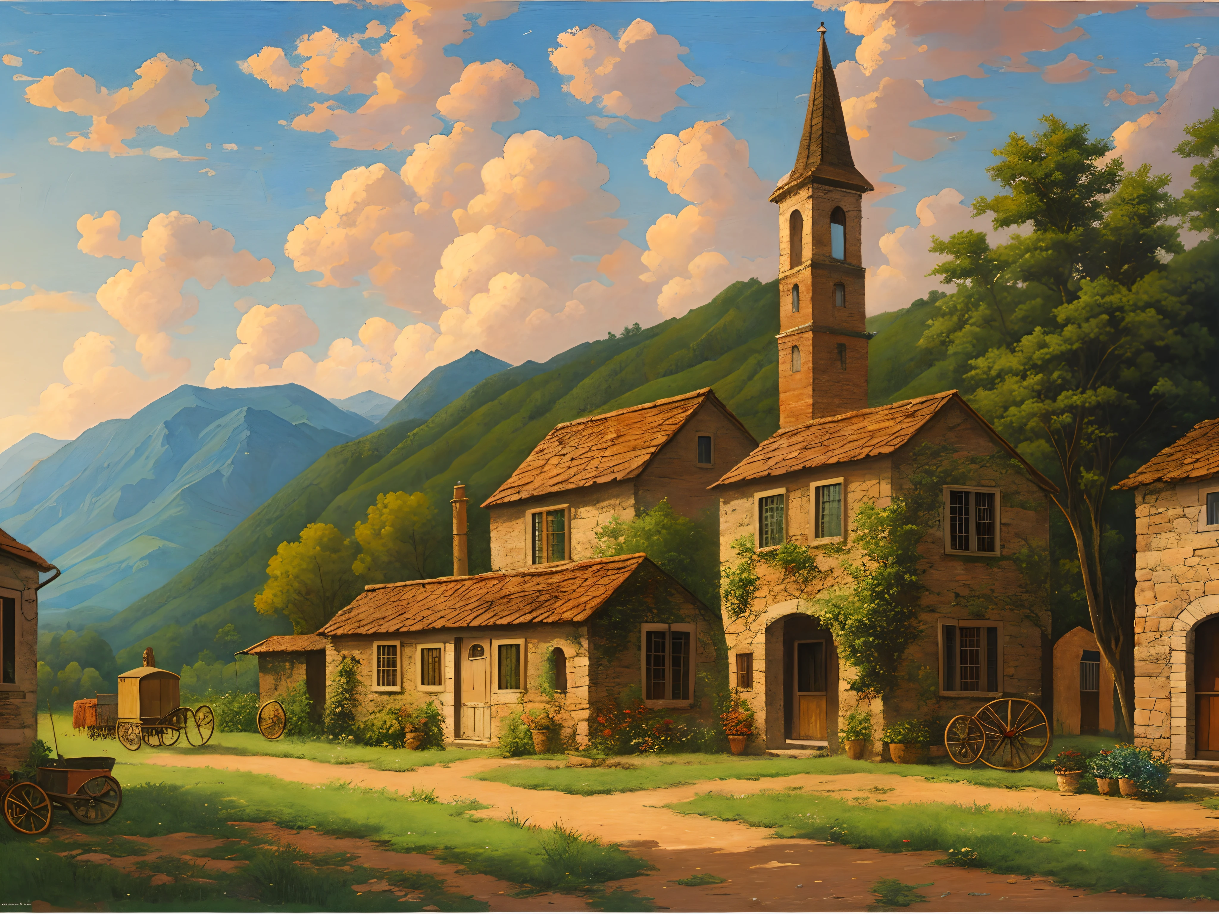 Small village, 1890, detailed oil painting, by Guido Borelli --auto --s2