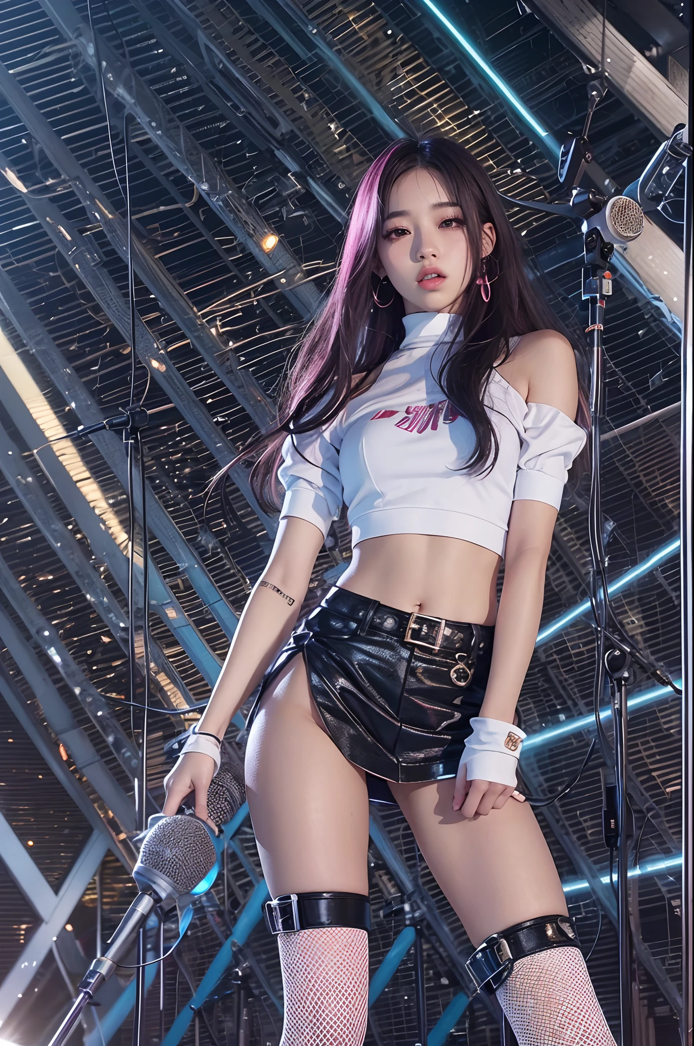 a close up of a woman in a short skirt and a microphone, jisoo from blackpink, jisoo of blackpink, blackpink jennie, bae suzy, portrait jisoo blackpink, lalisa manoban of blackpink, jia, performing on stage, kda, lalisa manobal, sun yunjoo, jossi of blackpink, jinyoung shin, aesthetic!!!!!! female genie