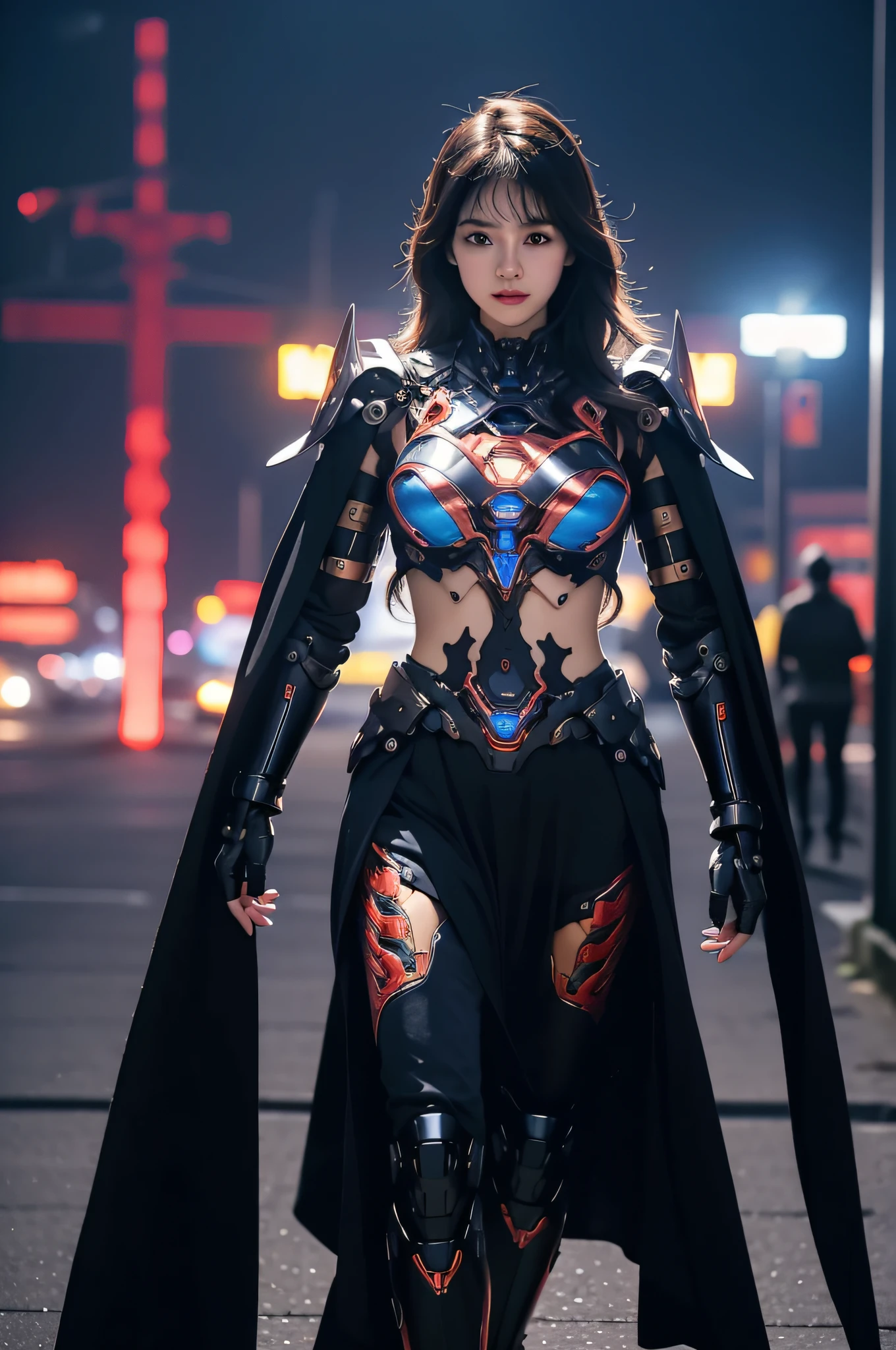 ((masterpiece, best quality)),illustration,ultra detailed 8k,detailed face, photorealistic,sharp focus,highly detailed,professional lighting,colorful details,iridescent colors BREAK extreme long shot of a factory,large mechanical robot construction,microchip,computer,glowing,intricate details,shitu-mecha,1girl is standing in front of the audience,Navel