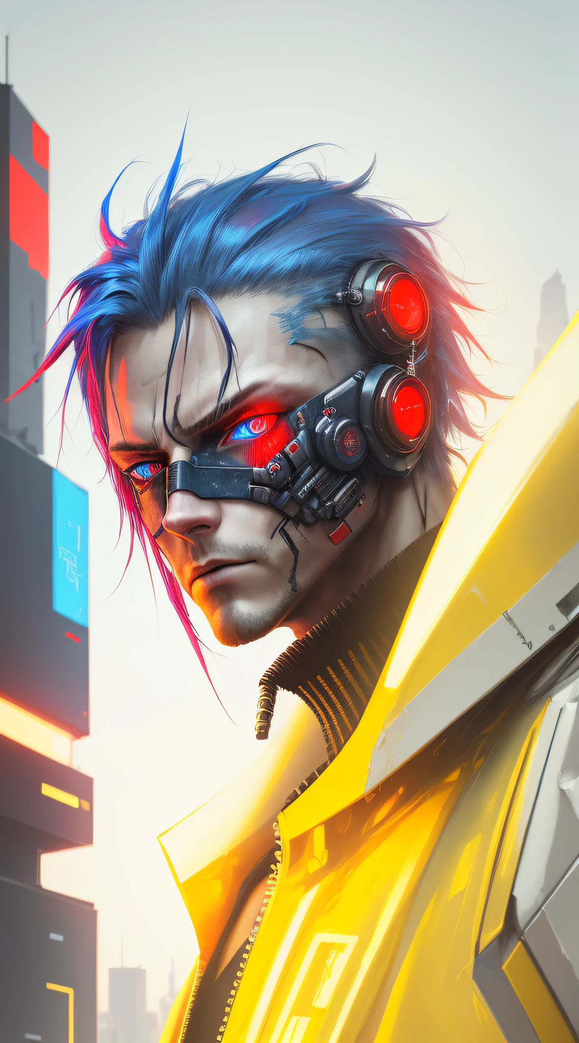 1man , cyberpunk , real , high res , red and blue eyes , masterpiece , looking at viewer