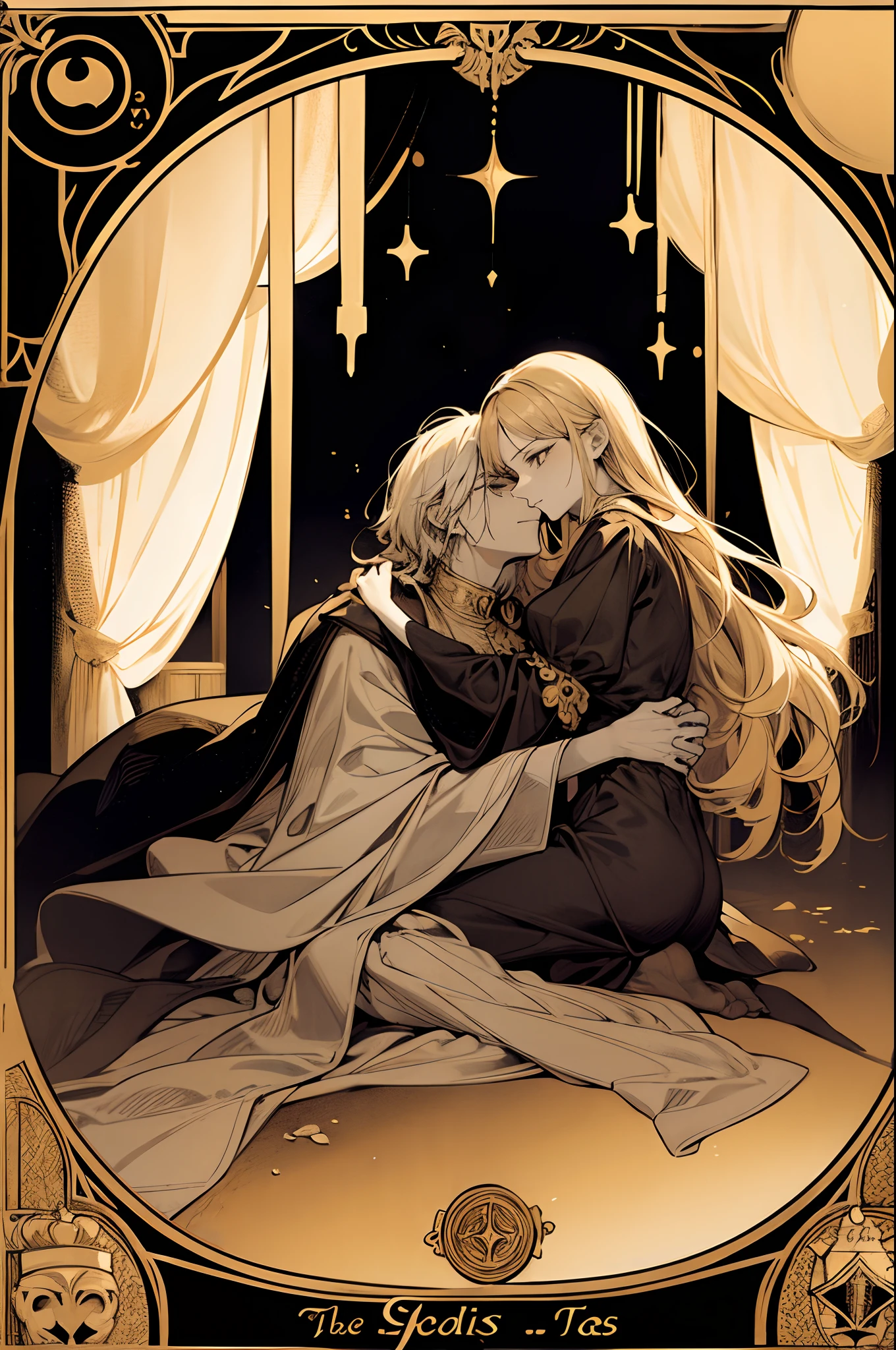 tarot card, The Lovers, gothic, golden hue, white hue