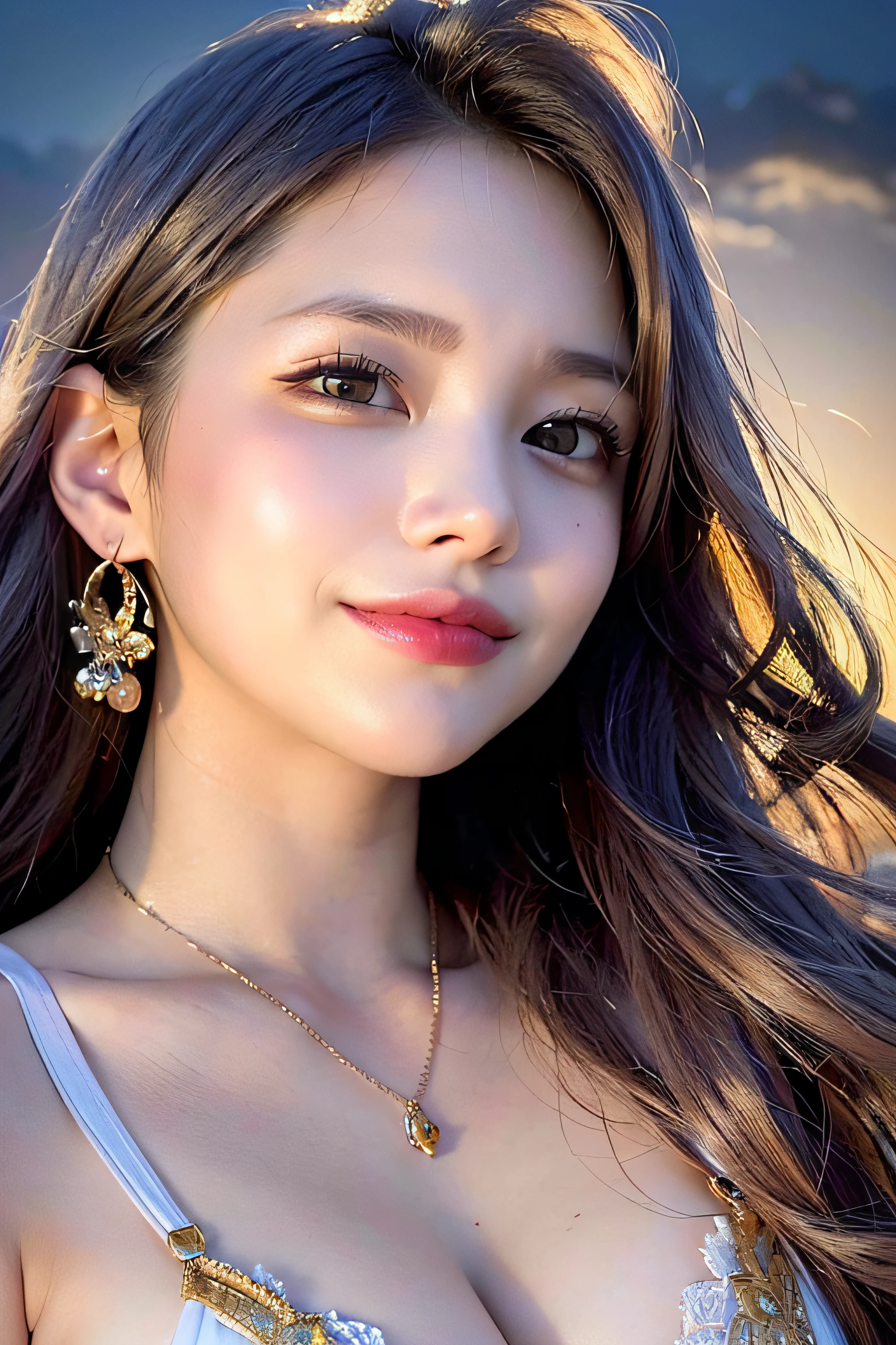 Trip (Only slim shoulder straps, Ultra-low-cut top)( Very close view ) Face view , clothes see-through (((Outdoor paradise))), ((Petals flying in the air )),Light smile,,camel-toe,(Crystal colorful lights),,Soft clouds,((|Cover with a scarf)), ((Cute clothes that are short and wide|no underwares|Slightly perspective ) ((greek architecture,Bohemian architecture,Hindu temples,Thai snacks,Thai style)) starrysky,Beautiful
((Masterpiece)),(realisticlying:1.2),best qualtiy,high high quality,absurderes,rich colourful,stunning art,best qualtiy, ultra - detailed,beautifuldetails, reflective hair,Good lighting, Ray traching, depth of fields,ultra - detailed,illustratio,astounding,finedetail,The is very detailed, ((ultra - detailed)), (Beautiful Meticulous Girl), Beautiful detail glow, Complicated details, A high resolution, Extremely refined and beautiful,beatiful detailed eyes, hdr, Round eyes, detailedfacialfeatures,(Round pupils:1.4) (illustratio),(美丽细致的眼睛)(Very very detailed face)), depth of fields,(alluring face)((ssmile:1.3)), Smiling lips, (looking at viewert:1.1) closeup cleavage, wide wide shot, Side Body, photore, lewd poses , Moody light, Sistine Phil Beldev, Smile,(((Masterpiece,Best quality,A high resolution)))),Extremely detailed 8K,Beautiful girl with busty body,(hyper HD,ultra - detailed,High detail,high realistic,Ultra-realistic,Photo realism),(1girll:1.5),(realistic dark hair),Short curly hair,Bob cuts hair,(Dynamic posture),Face the camera,A shallow smile,Open lips,Light blue eyes,Average chest,
(Beautiful and detailed face,Beautiful and delicate eyes),Sunlight),(Beautiful buttocks 0.5),Color backlight
split, Cover your chest with only your hands,hips bare,earring,Pink sexy yarn,((Striped underwear、Black openwork underwear、Transparent embroidered tulle underwear set,Gold bracelets,Pink lace gloves))Lace pantyhose、Lace gloves、Wedding headscarf、pearls necklace,(toppless)(Very small panties),Moles under eyes, ((Gray-blue hair)),Crystal glowing necklace