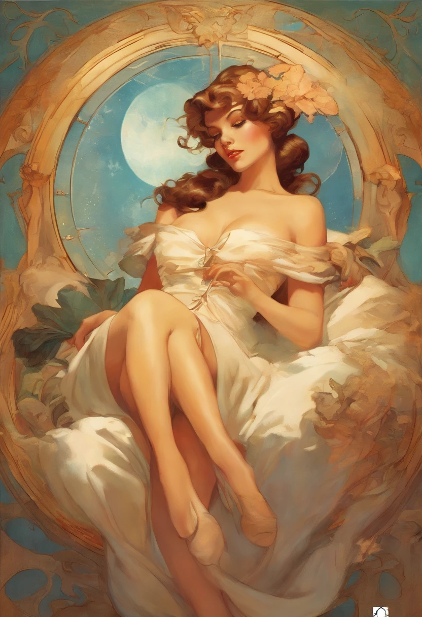 Three stunning beautiful pin up models sleeping by Norman Rockwell, Gil Elvgren, Milo Manara, Olivia de Berardinis, Artgerm