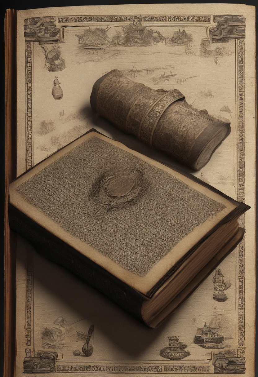 Realistic image of an old tribal book that seems eerie and possessed. Mysterious lighting, 8k, UHD, hyper detail. Emphasize details that the book is dusty and placed on top of a table and all covered with moss. Realistic. Creepy pasta. Close-up on the book.