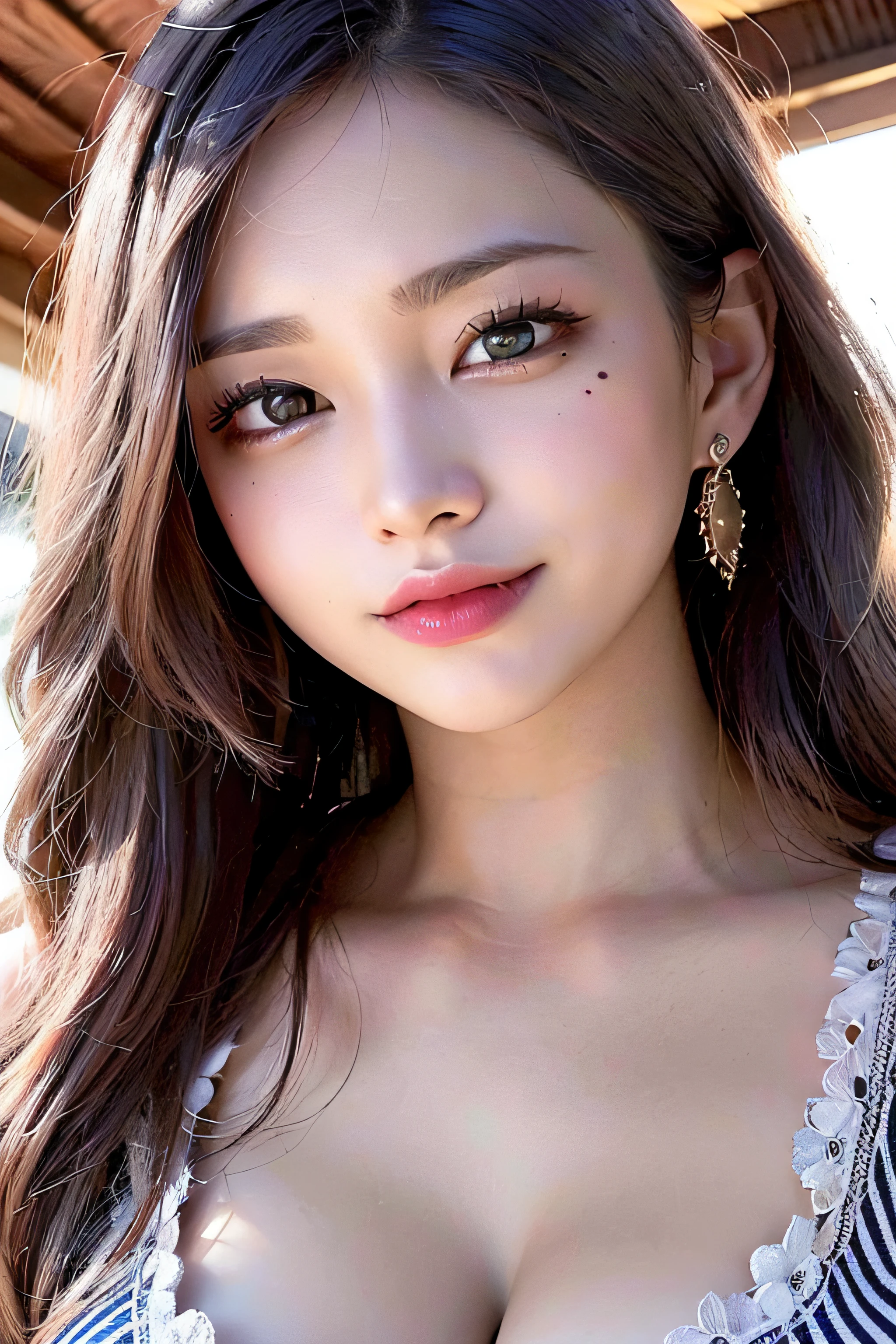 Trip (Only slim shoulder straps, Ultra-low-cut top)( Very close view ) Face view , clothes see-through (((Outdoor paradise))), ((Petals flying in the air )),Light smile,,camel-toe,(Crystal colorful lights),,Soft clouds,((|Cover with a scarf)), ((Cute clothes that are short and wide|no underwares|Slightly perspective ) ((greek architecture,Bohemian architecture,Hindu temples,Thai snacks,Thai style)) starrysky,Beautiful
((Masterpiece)),(realisticlying:1.2),best qualtiy,high high quality,absurderes,rich colourful,stunning art,best qualtiy, ultra - detailed,beautifuldetails, reflective hair,Good lighting, Ray traching, depth of fields,ultra - detailed,illustratio,astounding,finedetail,The is very detailed, ((ultra - detailed)), (Beautiful Meticulous Girl), Beautiful detail glow, Complicated details, A high resolution, Extremely refined and beautiful,beatiful detailed eyes, hdr, Round eyes, detailedfacialfeatures,(Round pupils:1.4) (illustratio),(美丽细致的眼睛)(Very very detailed face)), depth of fields,(alluring face)((ssmile:1.3)), Smiling lips, (looking at viewert:1.1) closeup cleavage, wide wide shot, Side Body, photore, lewd poses , Moody light, Sistine Phil Beldev, Smile,(((Masterpiece,Best quality,A high resolution)))),Extremely detailed 8K,Beautiful girl with busty body,(hyper HD,ultra - detailed,High detail,high realistic,Ultra-realistic,Photo realism),(1girll:1.5),(realistic dark hair),Short curly hair,Bob cuts hair,(Dynamic posture),Face the camera,A shallow smile,Open lips,Light blue eyes,Average chest,
(Beautiful and detailed face,Beautiful and delicate eyes),Sunlight),(Beautiful buttocks 0.5),Color backlight
split, Cover your chest with only your hands,hips bare,earring,Pink sexy yarn,((Striped underwear、Black openwork underwear、Transparent embroidered tulle underwear set,Gold bracelets,Pink lace gloves))Lace pantyhose、Lace gloves、Wedding headscarf、pearls necklace,(toppless)(Very small panties),Moles under eyes, ((Gray-blue hair)),Crystal glowing necklace