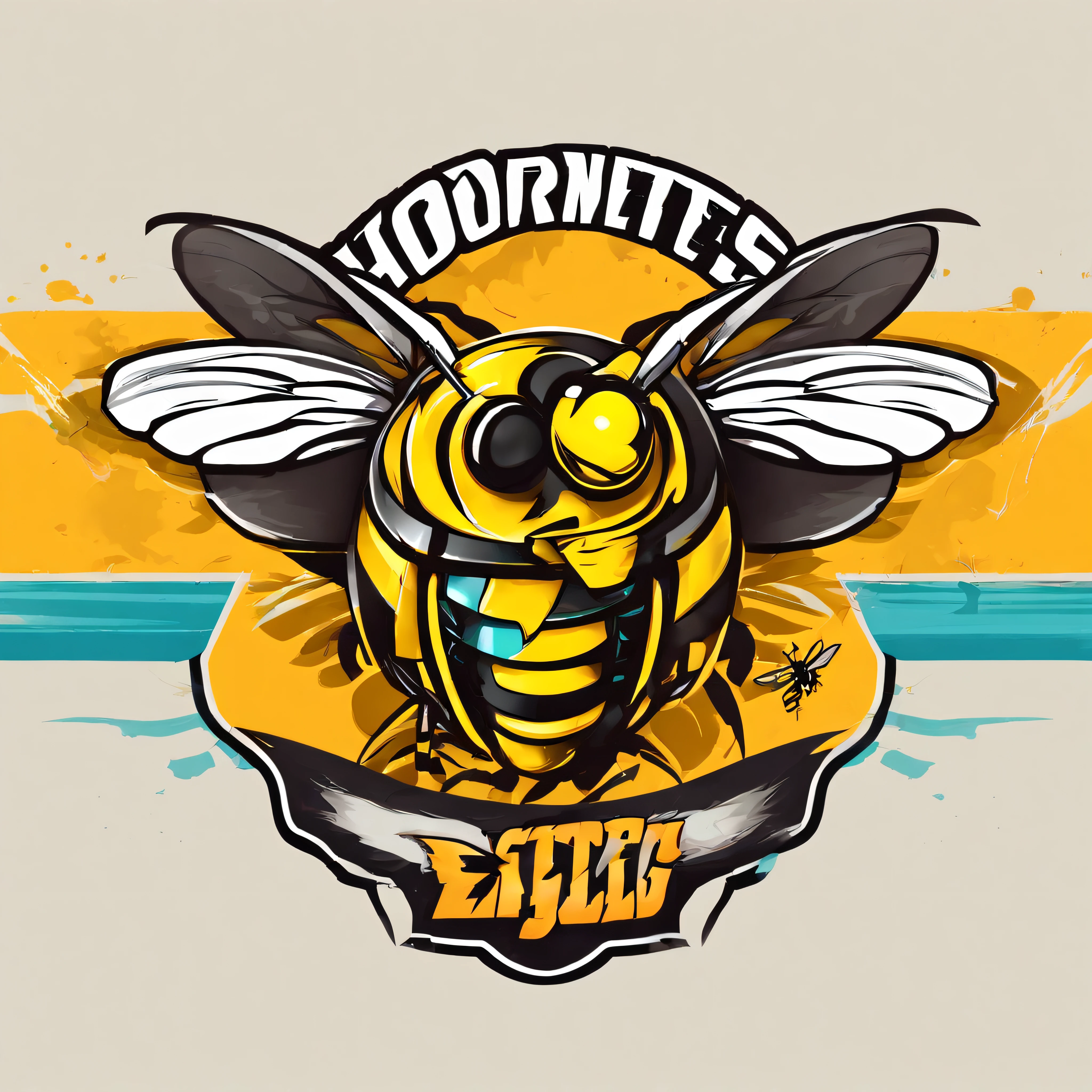 Design a logo for the Hornets Racing Team. El logotipo debe incorporar una abeja como mascota central. Use black and yellow prominently in the design to reflect the team's identity. The bee should have a dynamic appearance and be related to the speed and excitement of racing.... Make sure the logo is suitable for use in different media, como redes sociales, ropa de equipo y material promocional. The typography used for the name 'Hornets Racing Team' must be bold and legible.