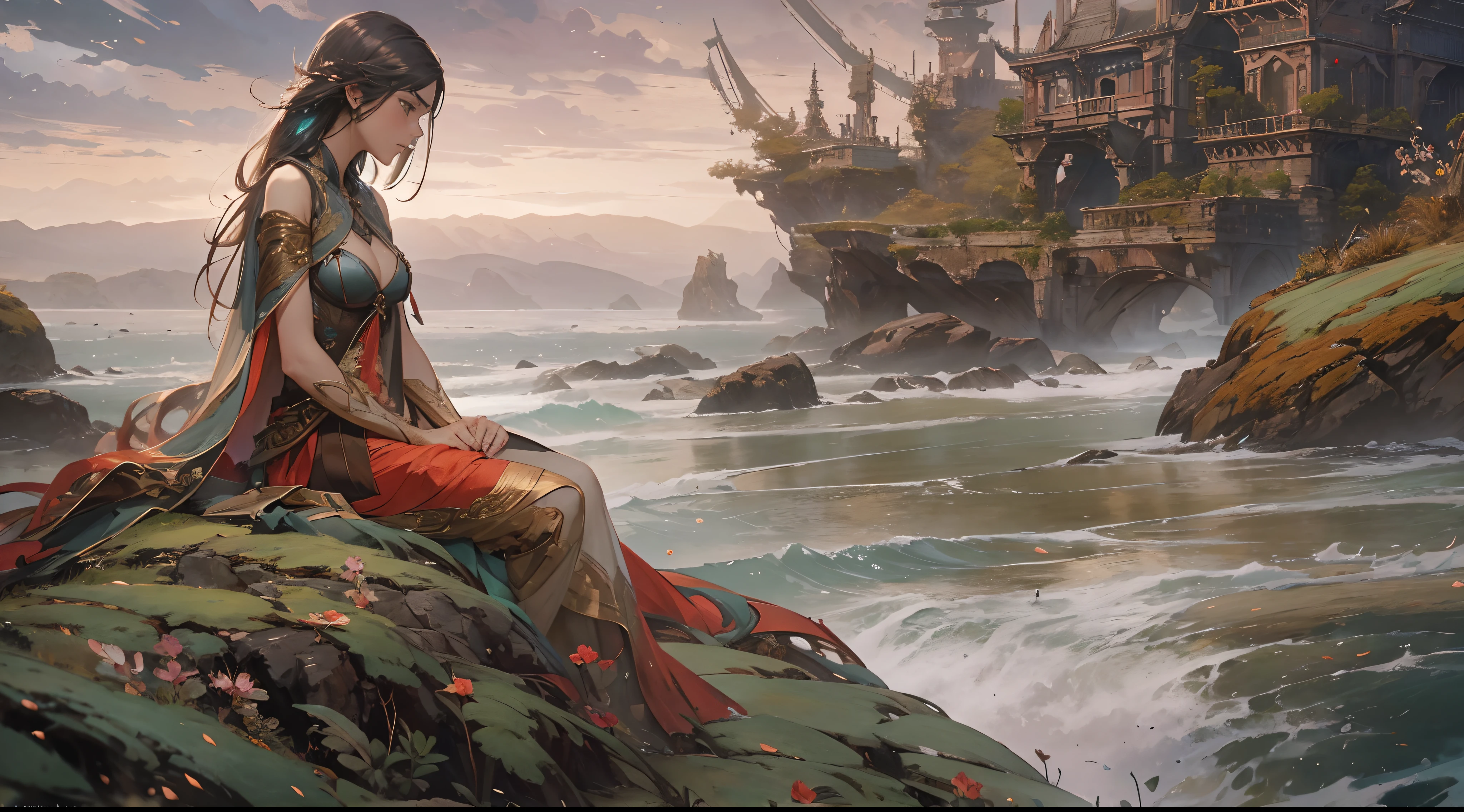 "(by Greg Rutkowski: 1.2), (masterpiece), ((best quality)), extremely delicate and beautiful, illustration, (fantasy landscape), A mesmerizing fantasy landscape with enchanting elements blending seamlessly. ((Ogir-Yensa Sandsea)), A sense of tranquility and wonder fills the air, inviting exploration and discovery. Providing a distant view that captures the grandeur and atmosphere. From Brian Froud and Carne Griffiths and Wadim Kashin and John William Waterhouse, 8K post-production, high resolution, hyperdetailed, depth of field, HDR, intricate"