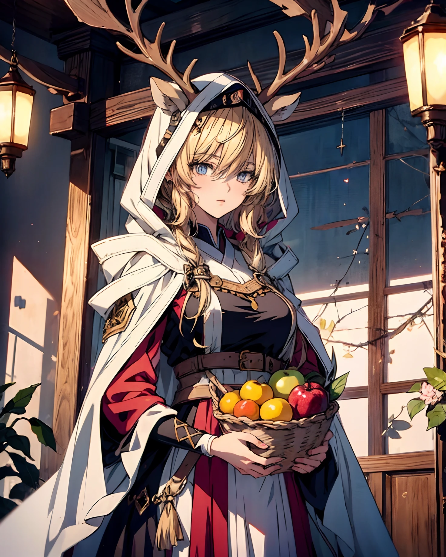 A woman in traditional dress holds a basket of fruit, Bohemian style | | very anime!!!, Guviz-style artwork, Detailed digital anime art, offcial art, detailed anime art, clean and meticulous anime art, Beautiful anime artwork, Beautiful anime art, Detailed anime artwork, Guviz, Traditional beauty, beautiful anime art style, Oriental art style