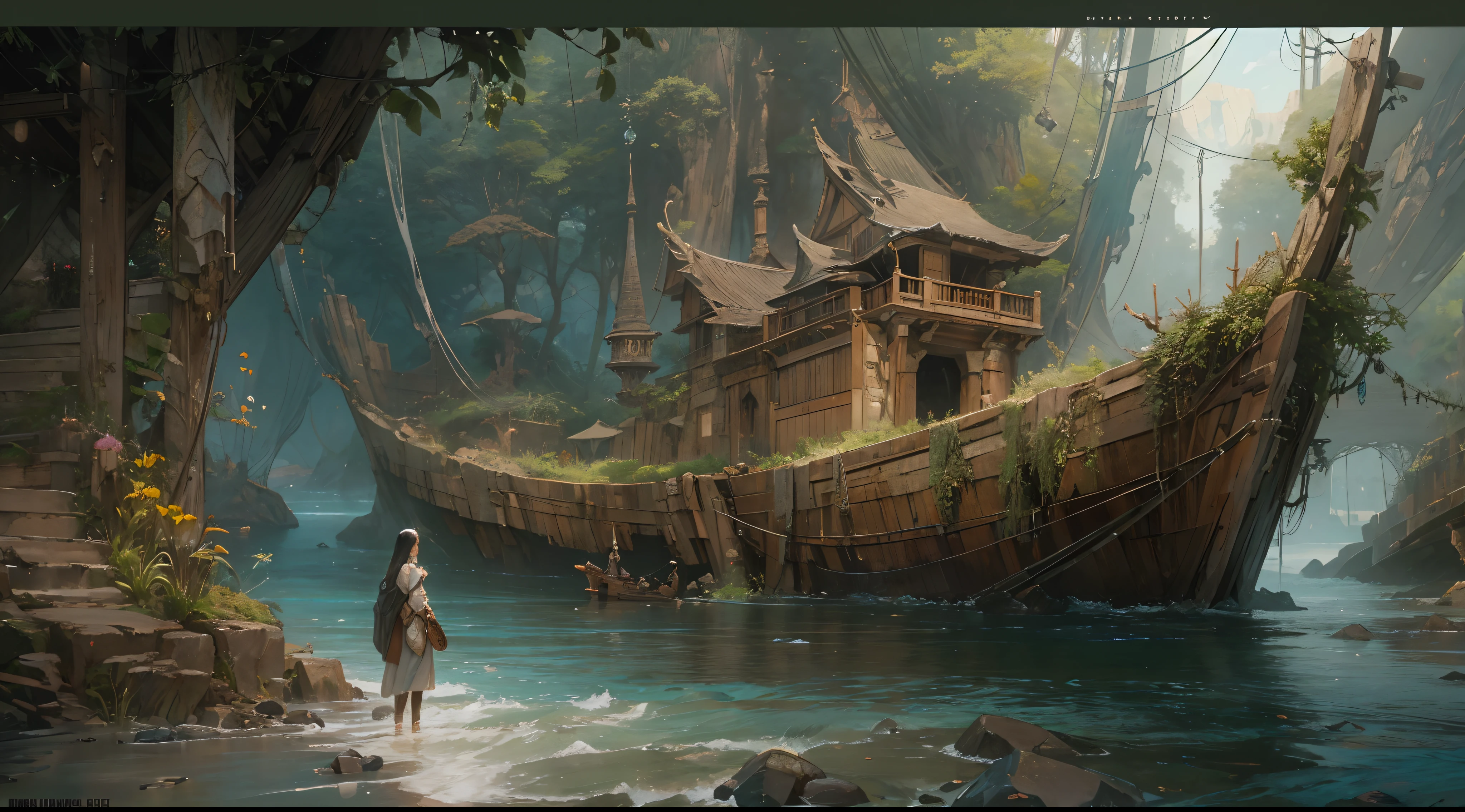 "(by Greg Rutkowski: 1.2), (masterpiece), ((best quality)), extremely delicate and beautiful, illustration, (fantasy landscape), A mesmerizing fantasy landscape with enchanting elements blending seamlessly. ((Ogir-Yensa Sandsea)), A sense of tranquility and wonder fills the air, inviting exploration and discovery. Providing a distant view that captures the grandeur and atmosphere. From Brian Froud and Carne Griffiths and Wadim Kashin and John William Waterhouse, 8K post-production, high resolution, hyperdetailed, depth of field, HDR, intricate"