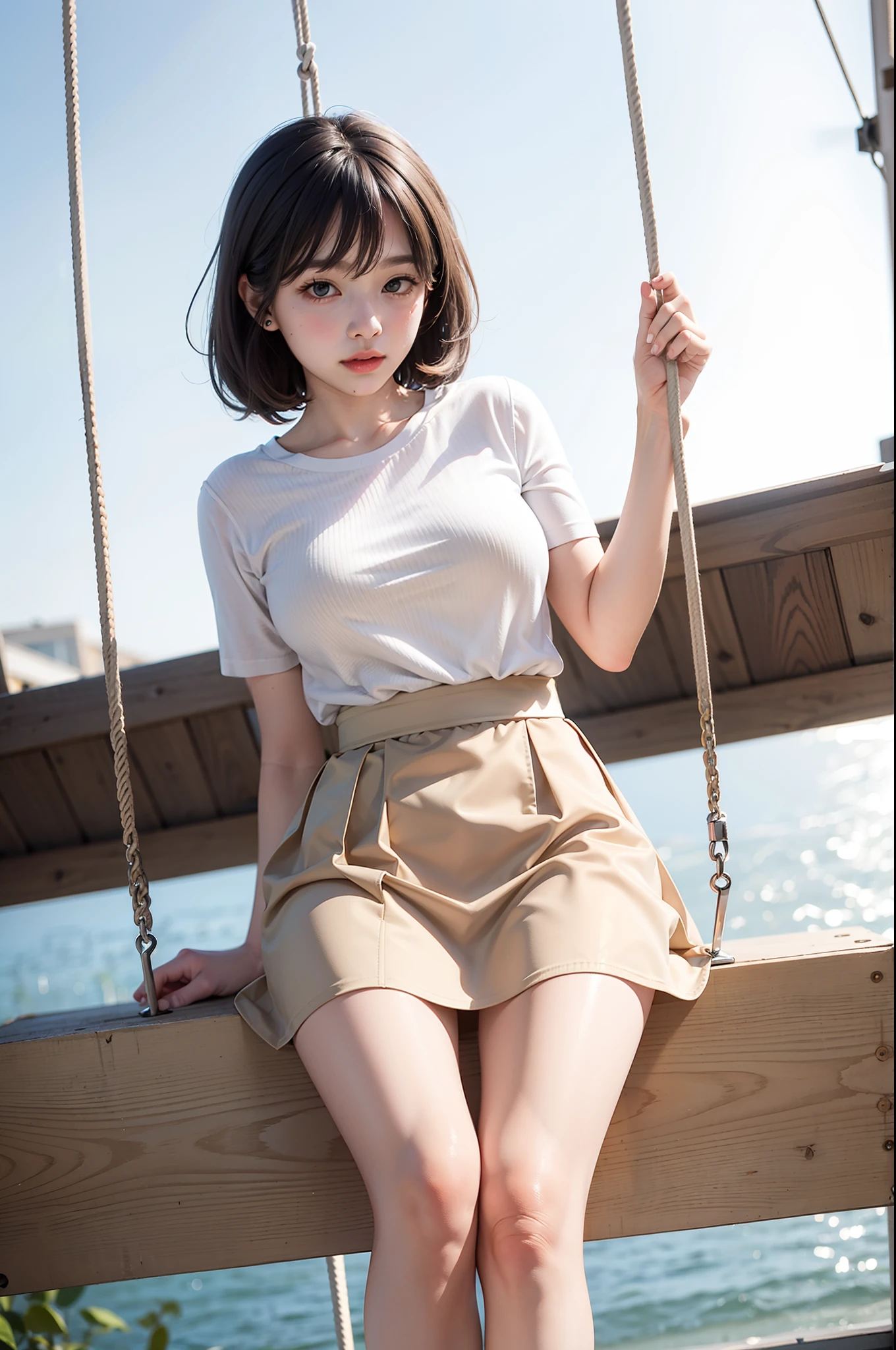 Beige swings the skirt