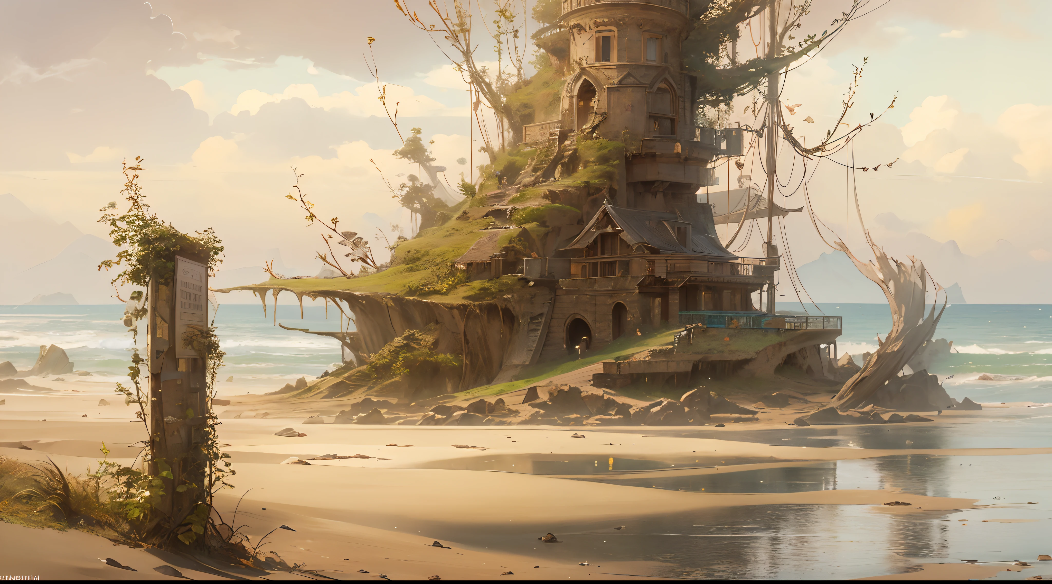 "(by Greg Rutkowski: 1.2), (masterpiece), ((best quality)), extremely delicate and beautiful, illustration, (fantasy landscape), A mesmerizing fantasy landscape with enchanting elements blending seamlessly. ((Ogir-Yensa Sand Sea)), A sense of tranquility and wonder fills the air, inviting exploration and discovery. Providing a distant view that captures the grandeur and atmosphere. From Brian Froud and Carne Griffiths and Wadim Kashin and John William Waterhouse, 8K post-production, high resolution, hyperdetailed, depth of field, HDR, intricate"