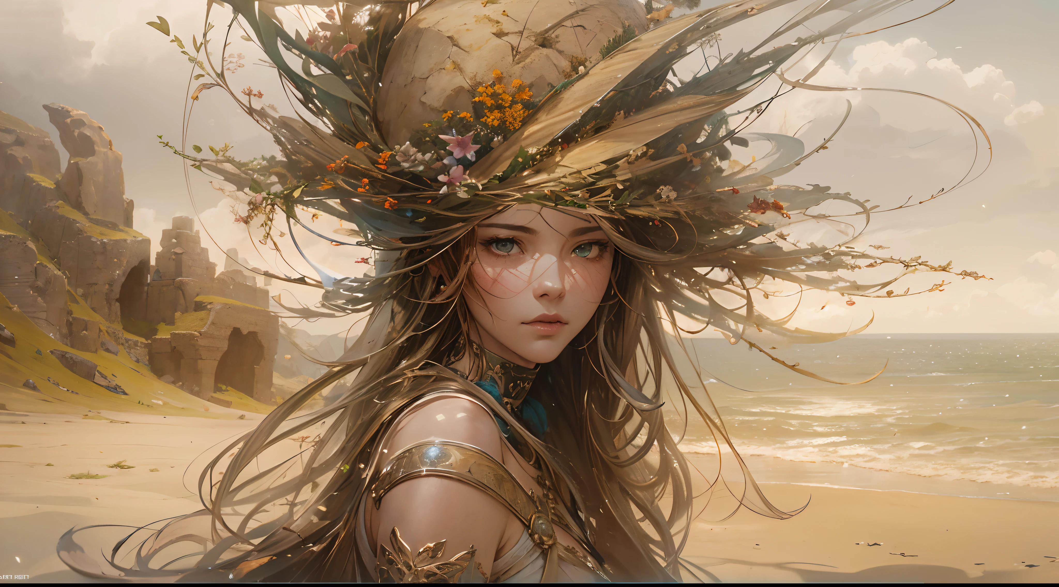 "(by Greg Rutkowski: 1.2), (masterpiece), ((best quality)), extremely delicate and beautiful, illustration, (fantasy landscape), A mesmerizing fantasy landscape with enchanting elements blending seamlessly. ((Ogir-Yensa Sand Sea)), A sense of tranquility and wonder fills the air, inviting exploration and discovery. Providing a distant view that captures the grandeur and atmosphere. From Brian Froud and Carne Griffiths and Wadim Kashin and John William Waterhouse, 8K post-production, high resolution, hyperdetailed, depth of field, HDR, intricate"