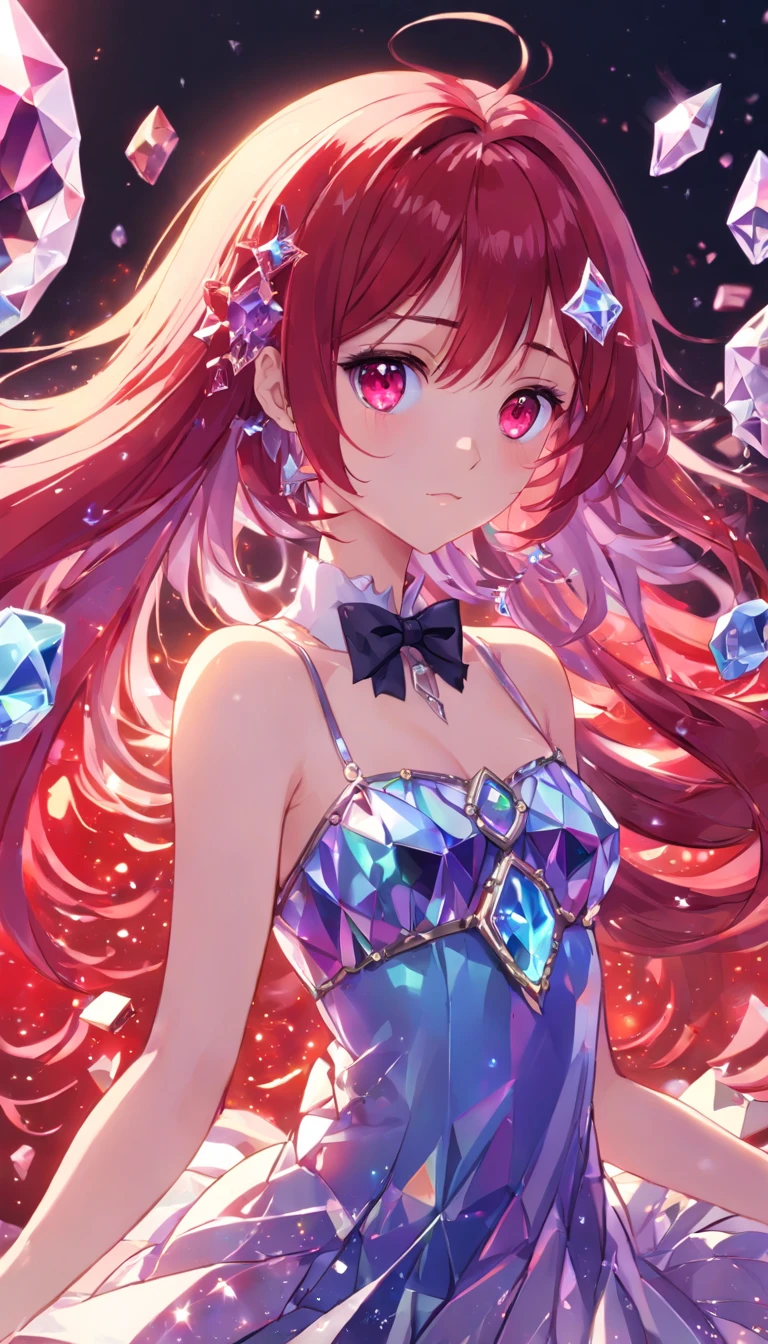 A princess laughing joyfully, detailed face, blue eyes, bioluminescent red dress, very long hair, flying hair, magical, high resolution, masterpiece