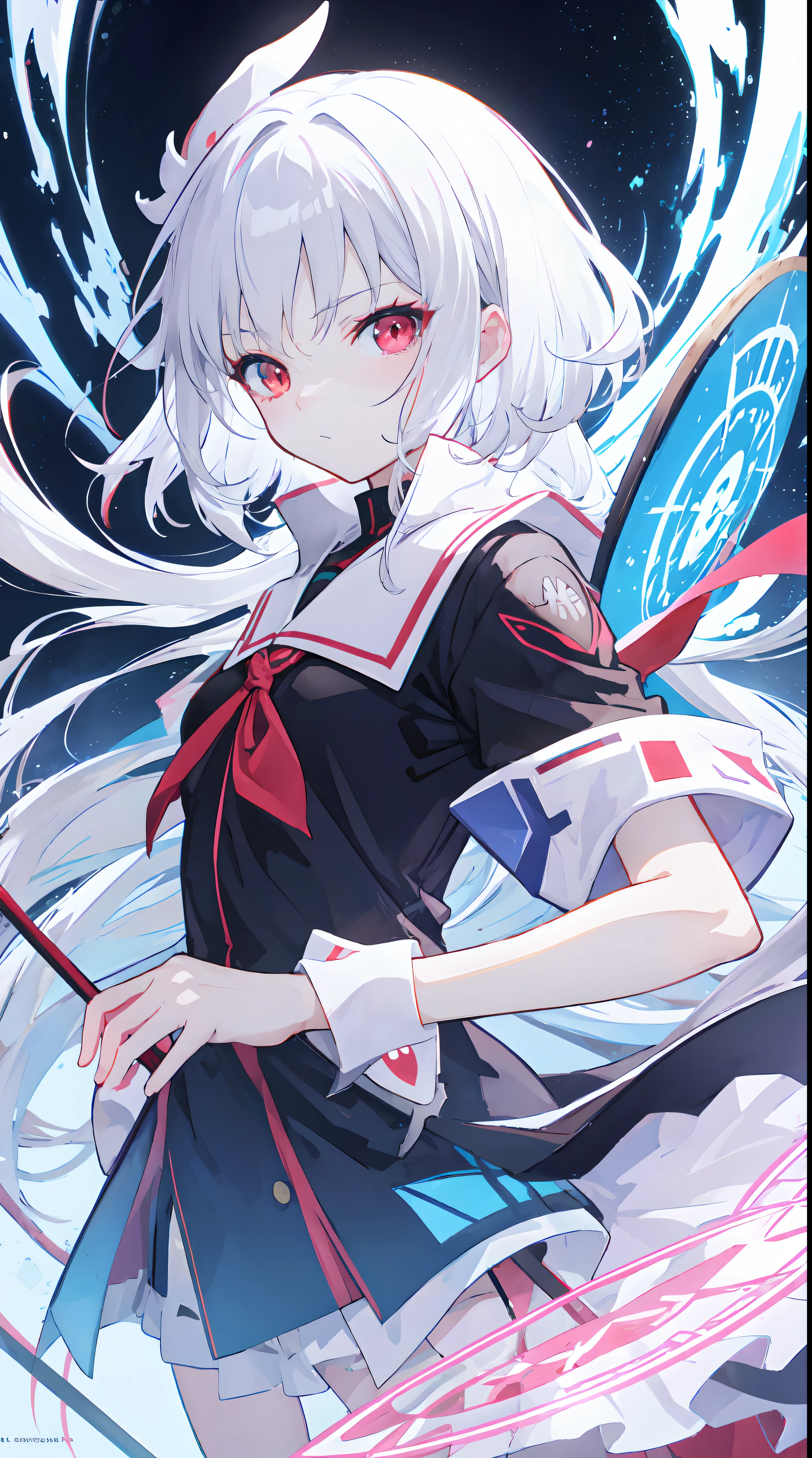 anime girl with white hair and red eyes holding a shield, blue magic circle, ice magic, best anime 4k konachan wallpaper, white haired deity, zerochan art, anime art wallpaper 8 k, anime style 4 k, ufotable art style, detailed anime art, anime art wallpaper 4 k, anime art wallpaper 4k, ryuko matoi, white haired, anime wallaper