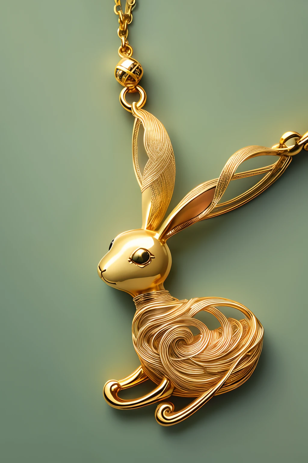Woven with gold wire into the pendant and handcrafted, whether worn as a personal talisman or as a thoughtful gift for someone special, the Gold Rabbit pendant is a timeless piece of jewelry that exudes beauty and positivity. The elegance and symbolism of a rabbit woven with gold thread, add a touch of glamor to your style with this exquisite pendant. 8k resolution--glazing