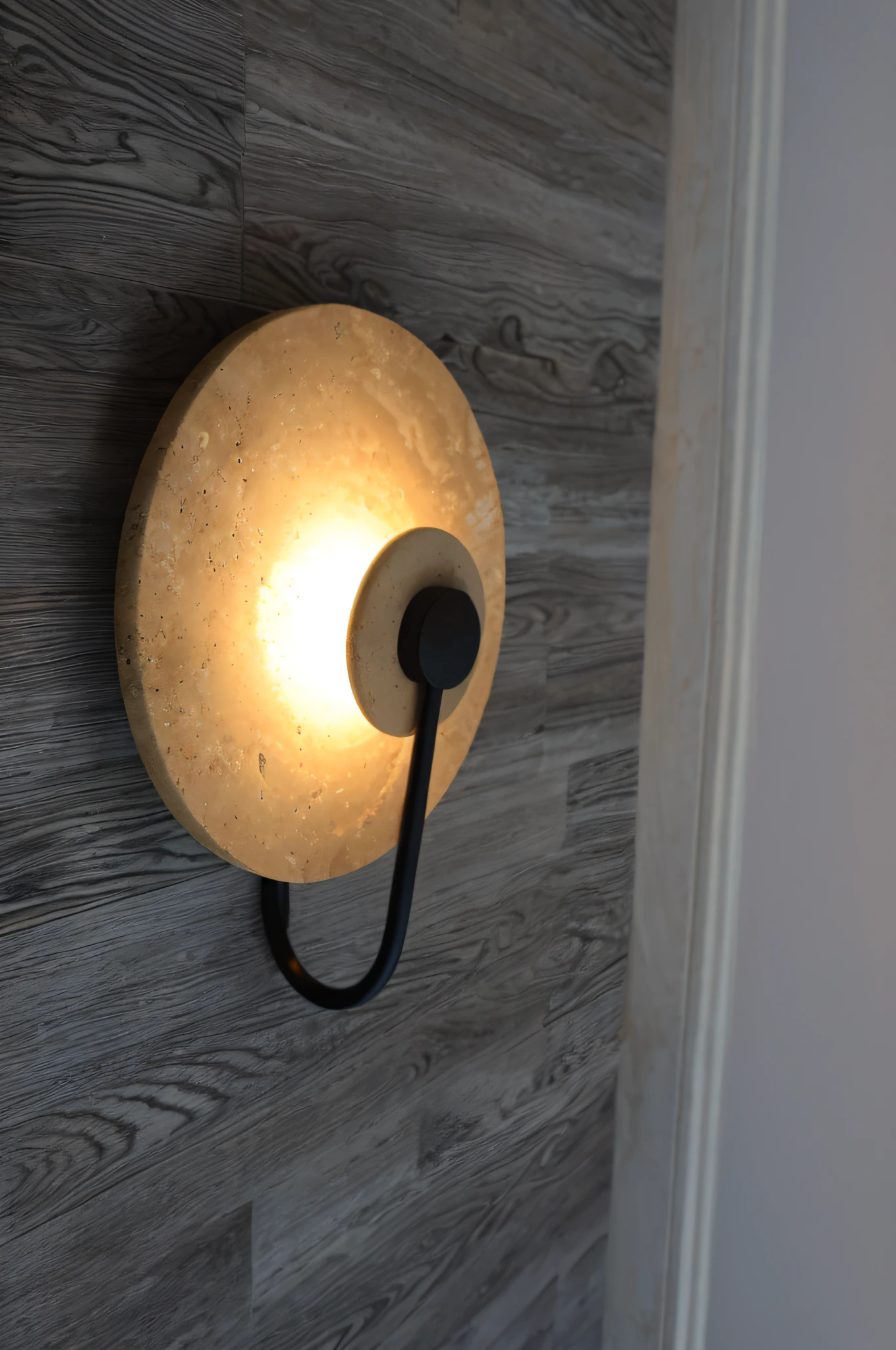 (Yellow travertine wall lamp),The stone texture is realistic,Bump texture,(Excellent image quality,Best art style),Highly saturated yellow soft light and shadow,Light and shadow reflection,The lights fla all right