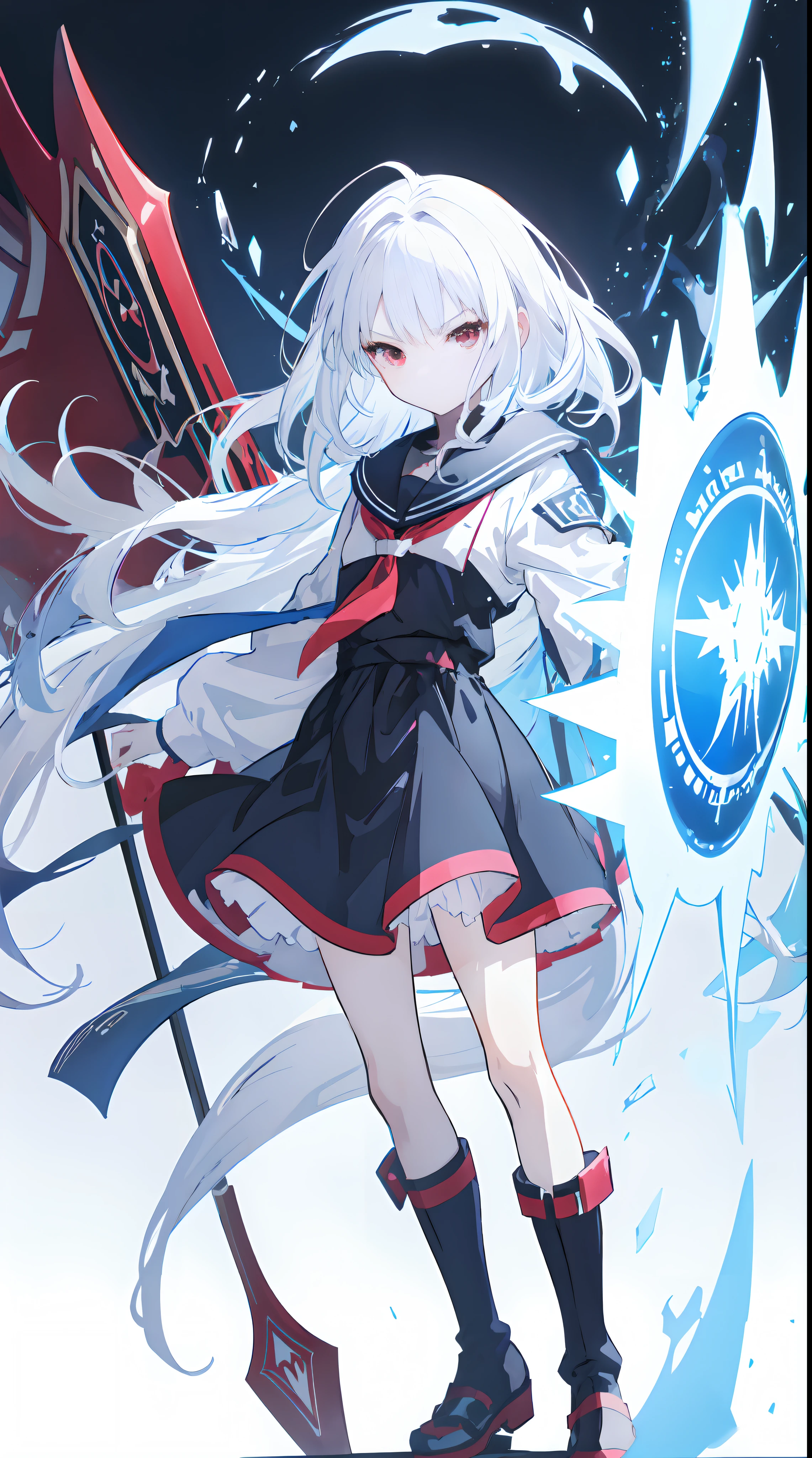 anime girl with white hair and red eyes holding a shield, blue magic circle, ice magic, best anime 4k konachan wallpaper, white haired deity, zerochan art, anime art wallpaper 8 k, anime style 4 k, ufotable art style, detailed anime art, anime art wallpaper 4 k, anime art wallpaper 4k, ryuko matoi, white haired, anime wallaper