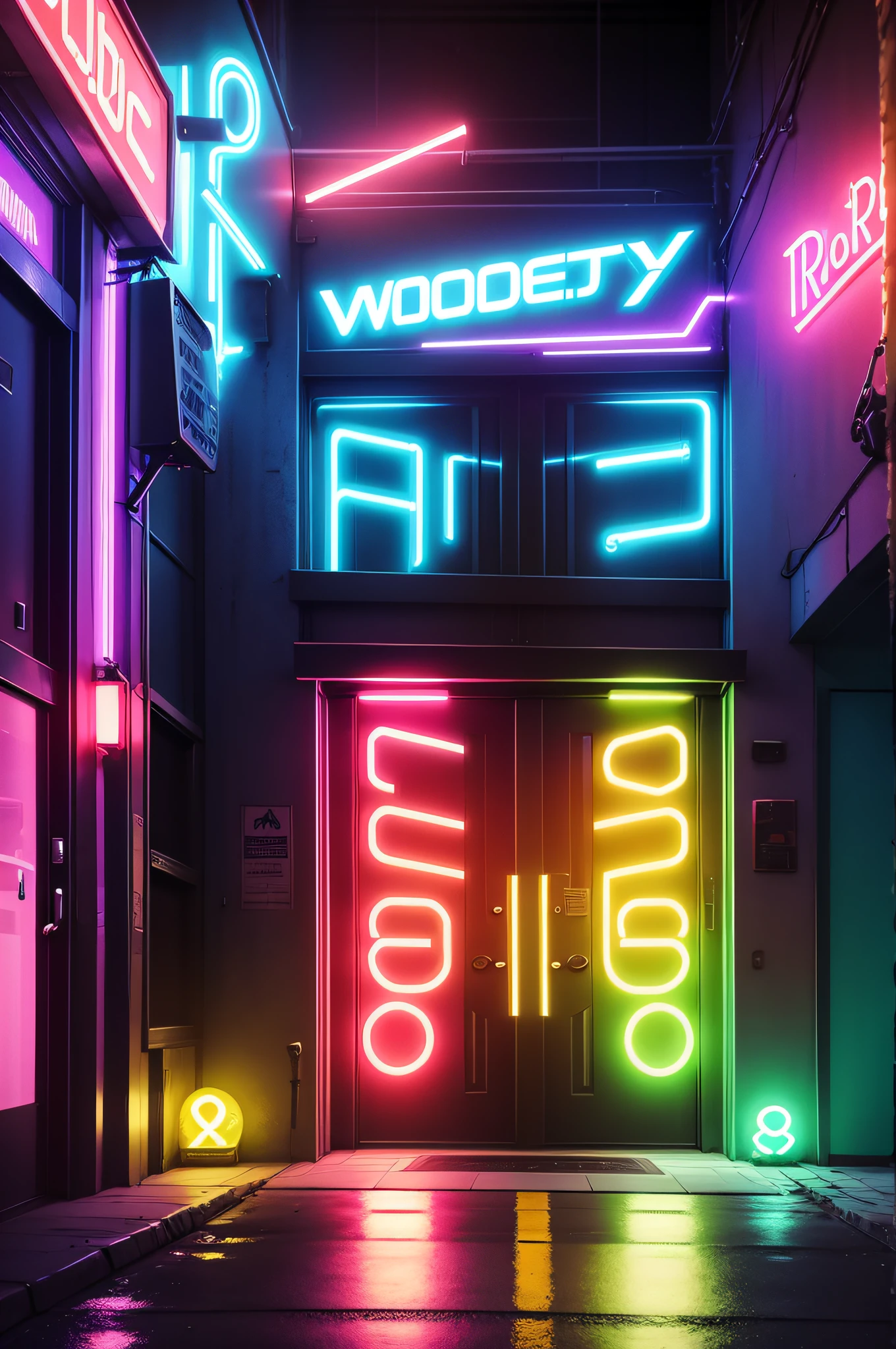 velocity，transitional，club，crowd of，nightclub，Neon signboard，Sports cars，doorways，bar，4K，ravers