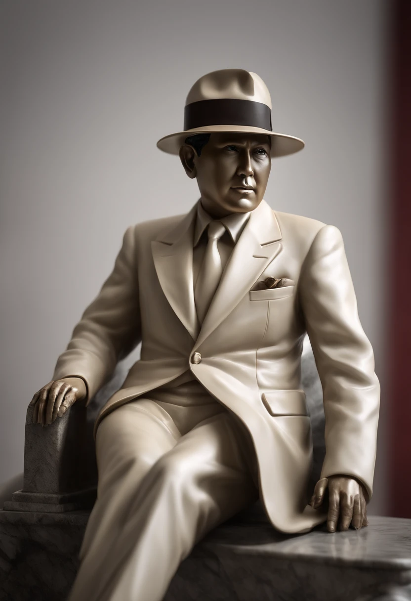 (a realistic statue of Soekarno,marble statues,octane rendering style,high-quality,ultra-detailed,professional,realistic:1.37,portrait,Indonesian president,contrast,soekarno's face,sharp focus,studio lighting,vivid colors,marble texture)