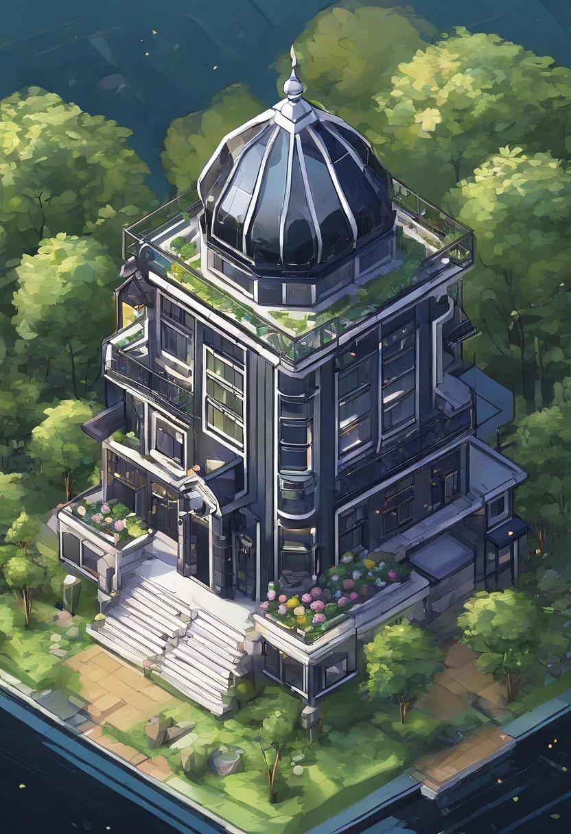 Mysterious building、Black Rose、hexagonal shaped、glasshouse、Extensive gardens