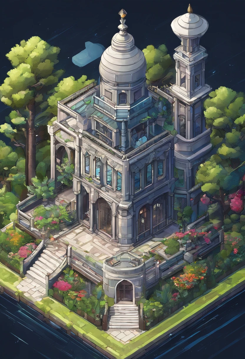 Mysterious building、Black Rose、hexagonal shaped、glasshouse、Extensive gardens