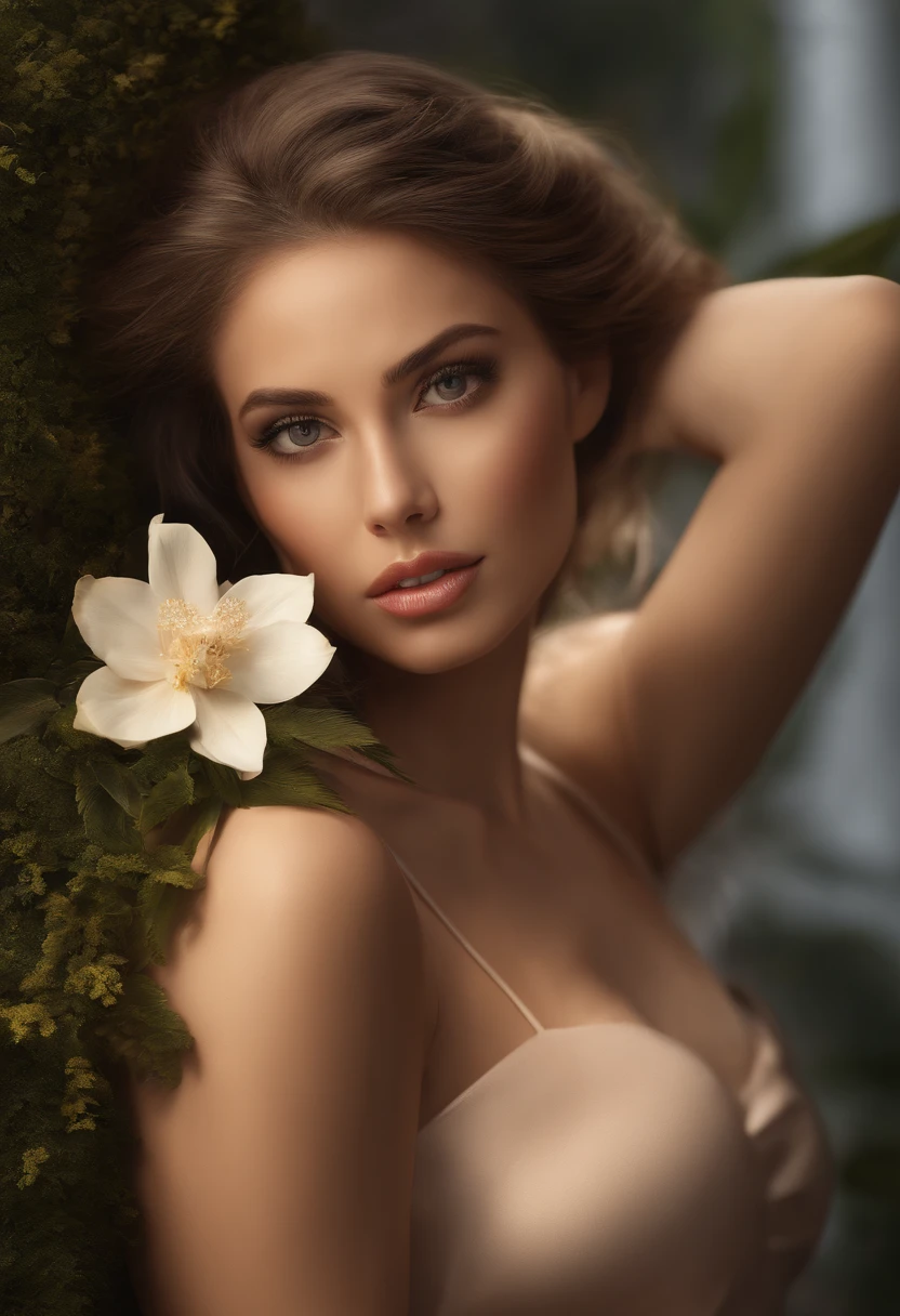 (best quality,4k,8k,highres,masterpiece:1.2),ultra-detailed,(realistic,photorealistic,photo-realistic:1.37),provocative,explicit,erotic,intimate,charismatic,subtle,feminine,beautiful detailed eyes,beautiful detailed lips,extremely detailed eyes and face,longeyelashes,sensual expression,attractive,natural beauty,curvaceous body,smooth skin,tasteful nudity,appealing pose,graceful posture,exquisite figure,seductive gaze,bold confidence,dark hair cascading down her back,golden sunlight illuminating her skin,gentle blowing breeze showcasing her curves,serene garden as the backdrop,flowers blooming in vibrant colors,lush greenery surrounding her,soft romantic atmosphere,evoking passion and desire,subdued lighting adding depth and sensuality,dreamlike quality,masterful blend of realism and fantasy,striking contrast between light and shadow,vivid colors enhancing the allure,alluring mix of sensuality and elegance,impeccable composition capturing the essence of feminine beauty,vector art style,modern and sensual interpretation,subtle use of warm and cool tones,rich and luxurious color palette。