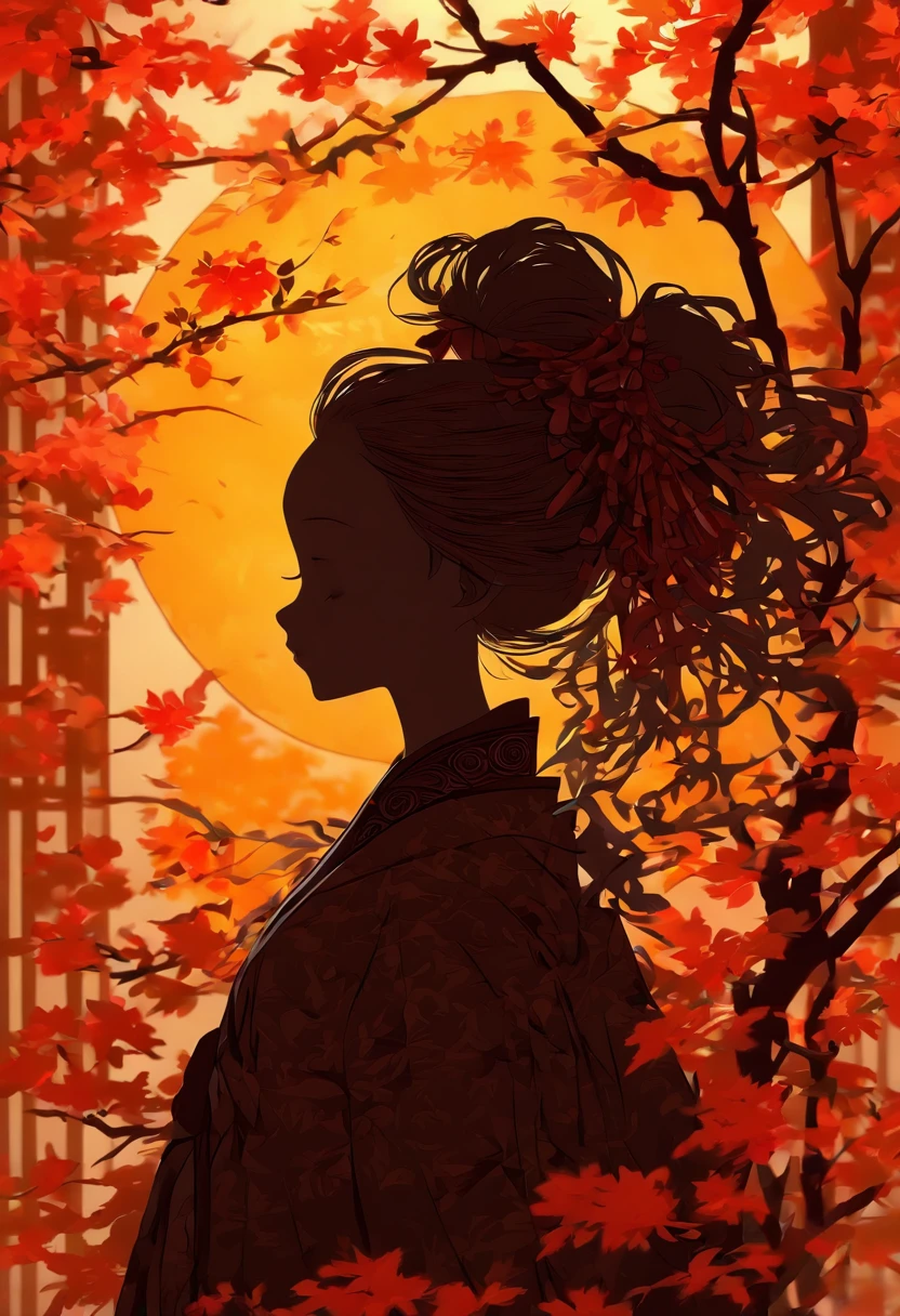 (Silhouette art, incision:1.6) (((arte em papel cortado, A world where only black exists:1.3) (Ancient Chinese Hanfu), 1 girl, Solo, (Ancient Chinese long-haired girl, profile:1.2), White, Clear and beautiful face, The rabbit stands at the girl's feet, Behind the full moon broke (Colored leaves、amarelo Red:6.1) Textured glass background, atmospheric perspective, masterpiece, ccurate, anatomically correct, high details, best quality, award winning, 8k