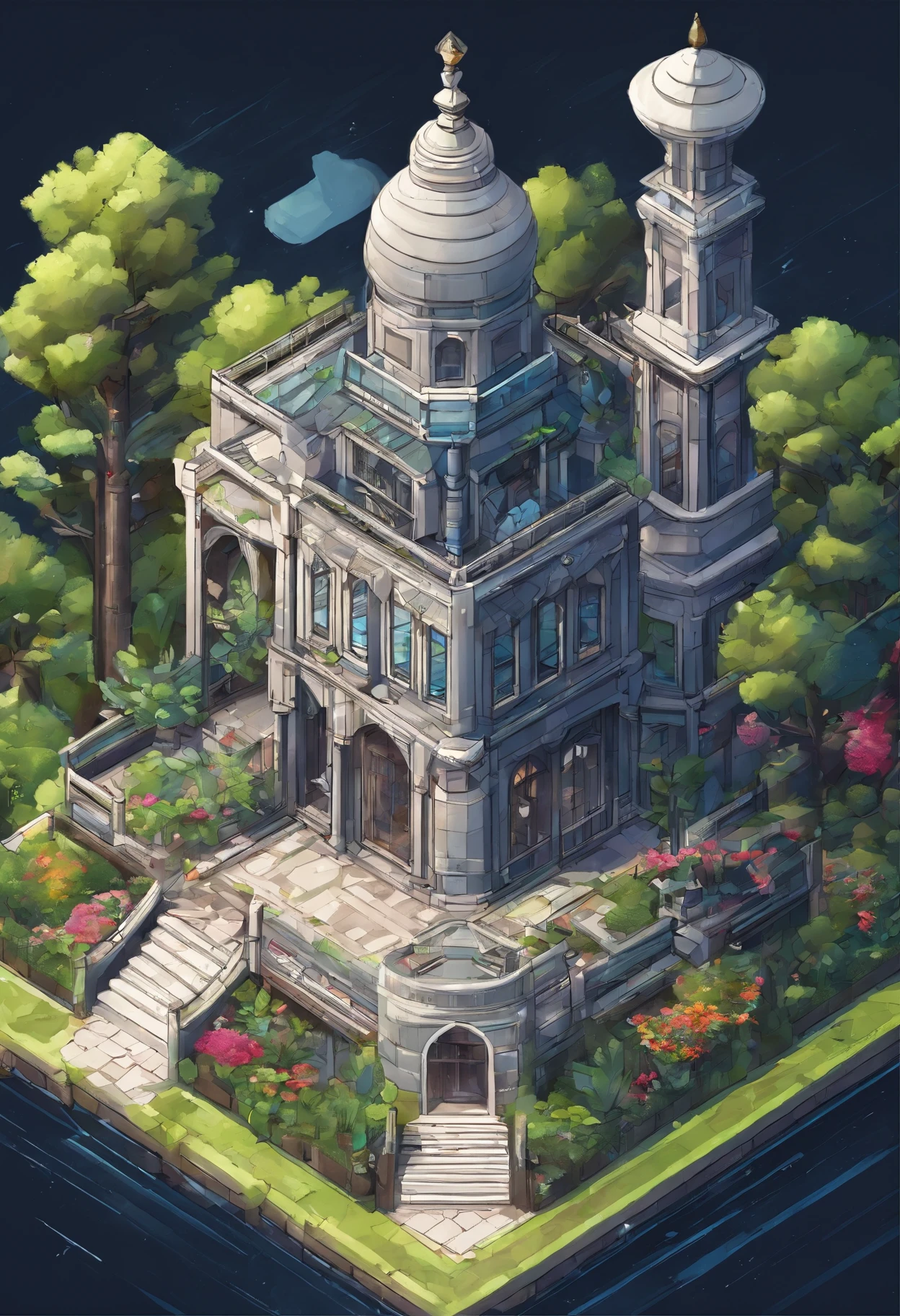 Mysterious building、Black Rose、hexagonal shaped、glasshouse、Extensive gardens