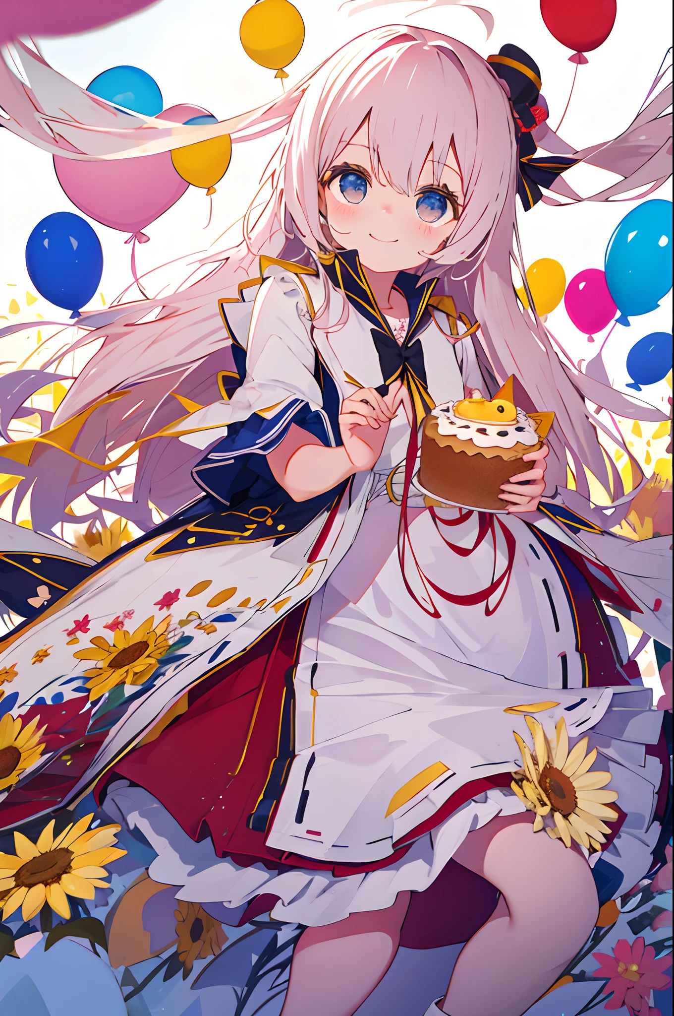 a cake、Balloons、celebration、Kawaii Girl、Happiness、The best smile、cracker、Centennial