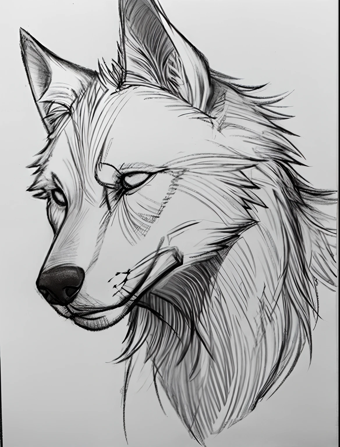 Sketch, white background, solo, wolf, beast