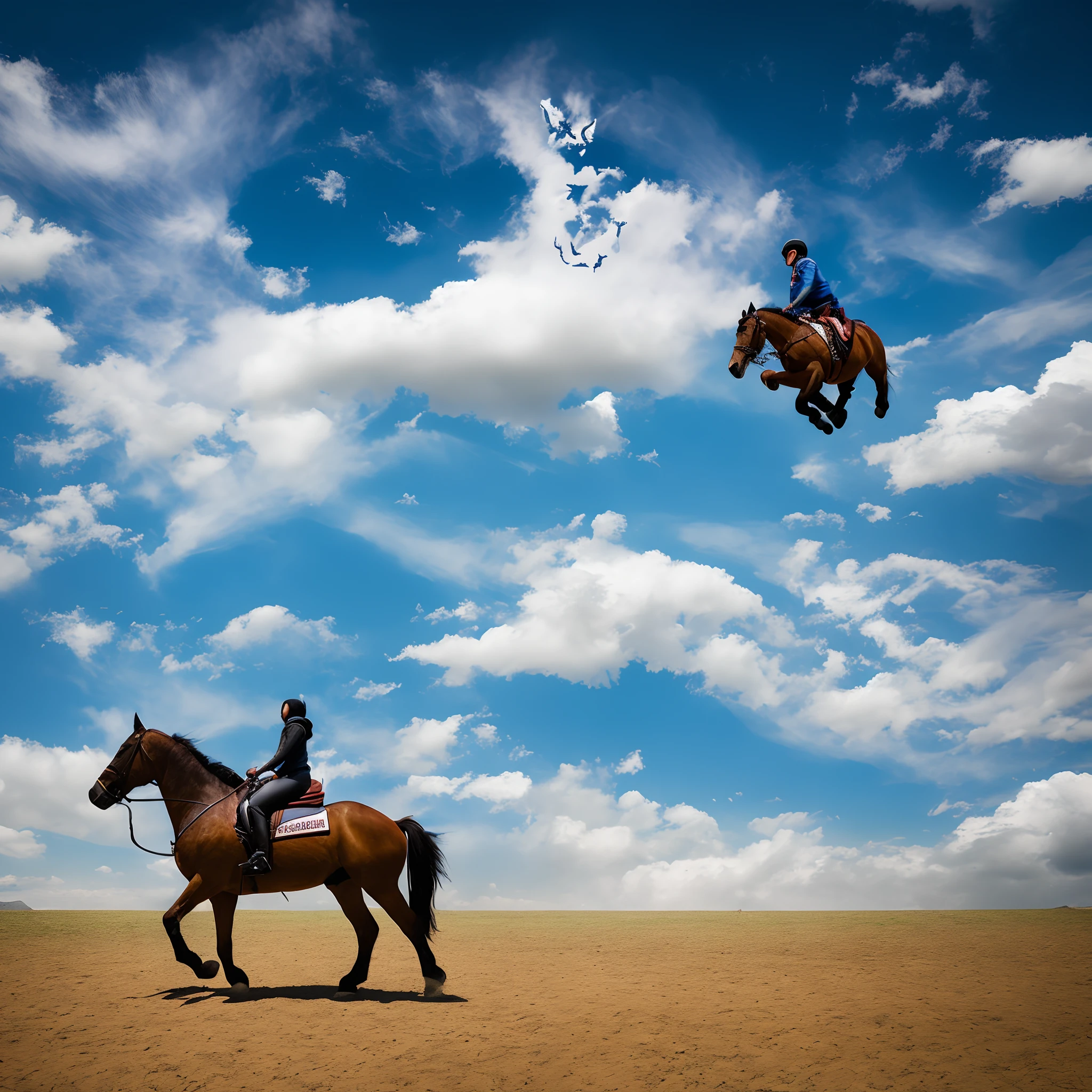 A person riding a horse on the sky
