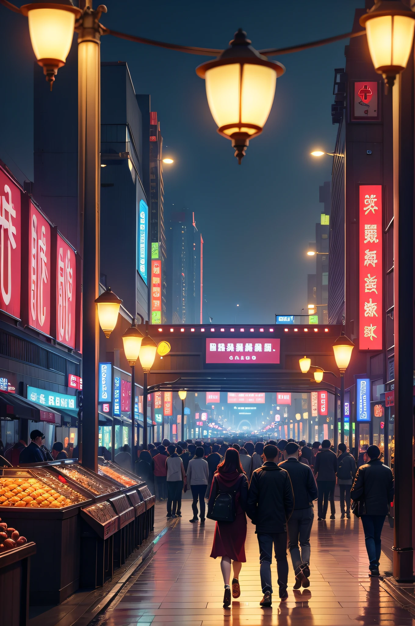 Wanzhou Port,Wanda Plaza,pedestrian walkway,crowd of,Nightclub,Riman,vehicles,lamplight