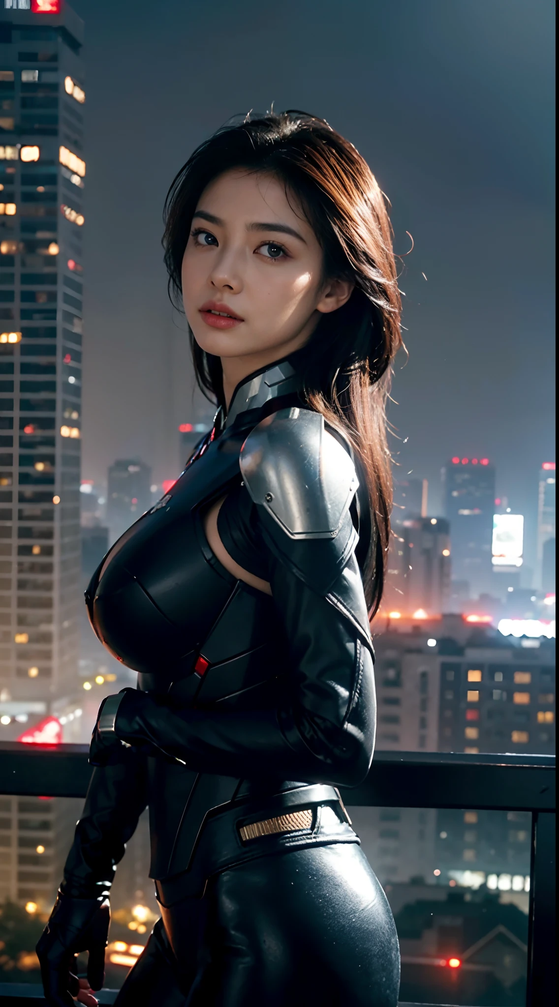 (1girl:1.3), Solo, (((Very detailed face)))), ((Very detailed eyes and face)))), Beautiful detail eyes, Body parts__, ((big breast)), Unified 8k wallpaper, Super detailed, beautiful and beautiful, beautiful, masterpiece, best quality, original, masterpiece, super fine photo, best quality, super high resolution, realistic realism, sunlight, full body portrait, amazing beauty, dynamic pose, delicate face, vibrant eyes, (from the front), She wears venom suit, red and black color scheme, spider, very detailed city roof background, rooftop, overlooking the city, detailed face, detailed complex busy background, messy, gorgeous, milky white, highly detailed skin, realistic skin details, visible pores, clear focus, volumetric fog, 8k uhd, DSLR, high quality, film grain, fair skin, photo realism, lomography, futuristic dystopian megalopolis,