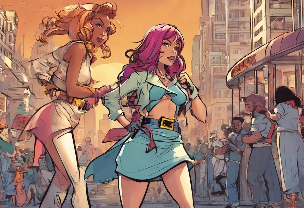 2girls,(fight against another:1.5),trench coat,bikini