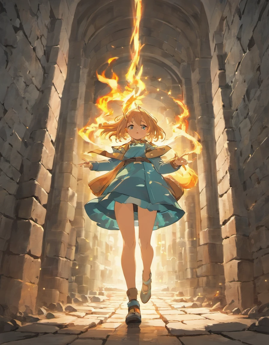 The group of people holding a map in their hands walked down the path in the stone wall maze, torches shining all around